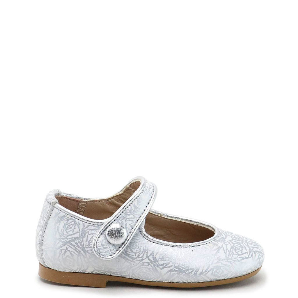 Papanatas Silver Roses Mary Jane Shoes - Elegant Women's Flats for Weddings, Parties & Everyday Wear