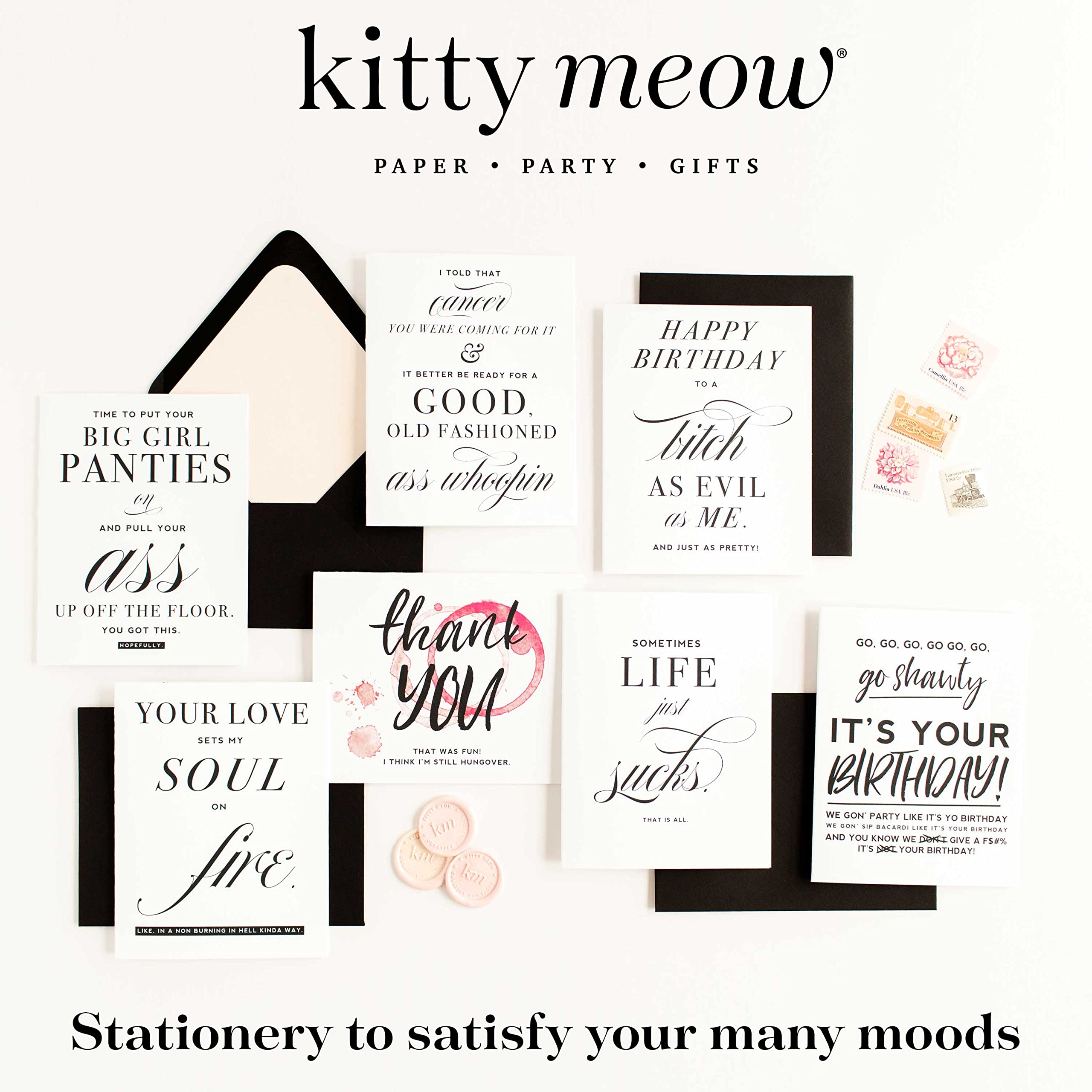 Cute Kitty Thank You Cards Set - 3 Pack Assorted Blank Greeting Cards with Envelopes for Women (4.25