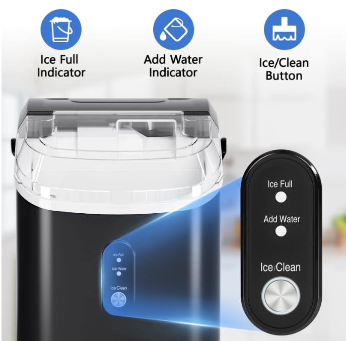 Kndko Countertop Nugget Ice Maker - Portable Crushed Pebble Ice Machine with Self-Cleaning & One-Click Operation, Produces 35Lbs/24H Soft Chewable Ice in 6 Mins - Includes Ice Scoop for Home, Bar, Camping, RV & Office Use