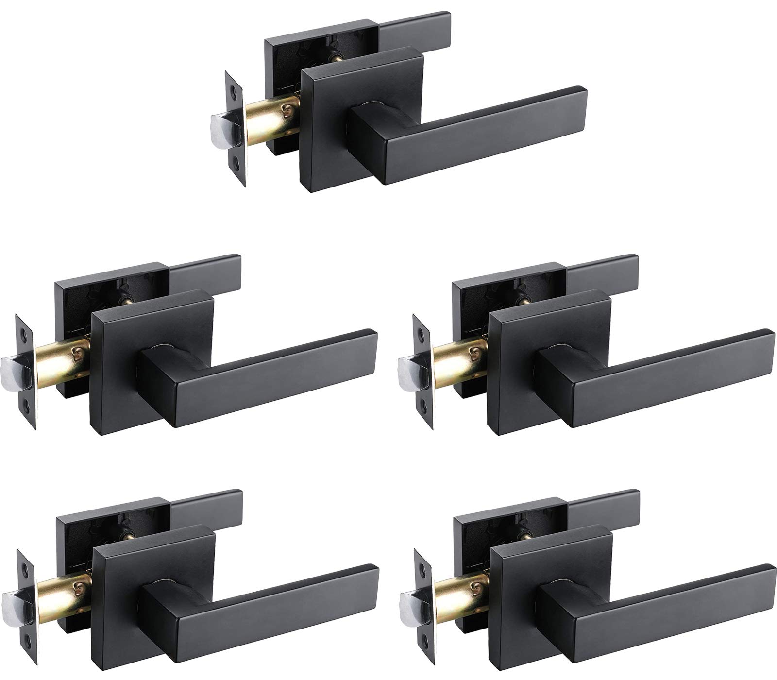 5 Pack No Lock Passage Door Lever - Reversible Heavy Duty Keyless Leverset for Left/Right Handed Doors - Perfect for Pantry, Utility Room, Closet & Interior Doors Without Locking Mechanism