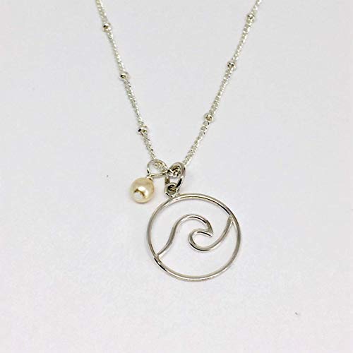 Sterling Silver Ocean Wave Necklace with Swarovski Birthstone Crystal or Pearl - Perfect for Birthdays, Anniversaries and Beach-Themed Jewelry Gifts