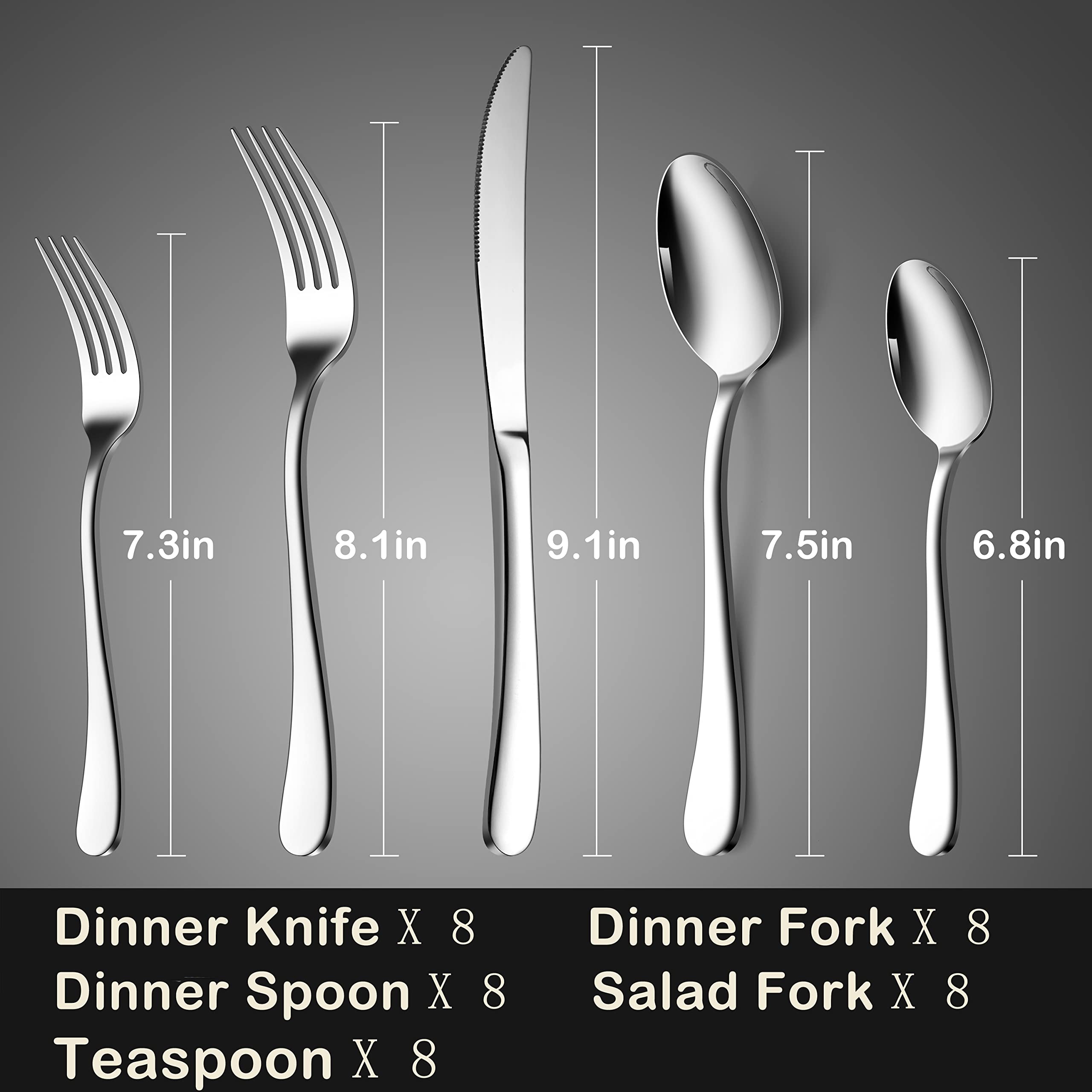 Premium 40-Piece Stainless Steel Silverware Set - Heavy Duty Knives, Forks & Spoons for 8 Place Settings - Mirror Polished Dishwasher Safe Flatware for Home, Restaurant & Catering - Elegant Dining & Entertaining Essentials