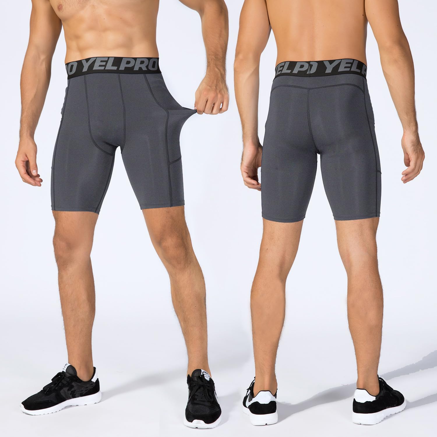 **Yuerlian Men's Compression Shorts with Pockets - Spandex Athletic Workout Running Shorts - Performance Baselayer Underwear for Gym, Sports & Outdoor Activities**