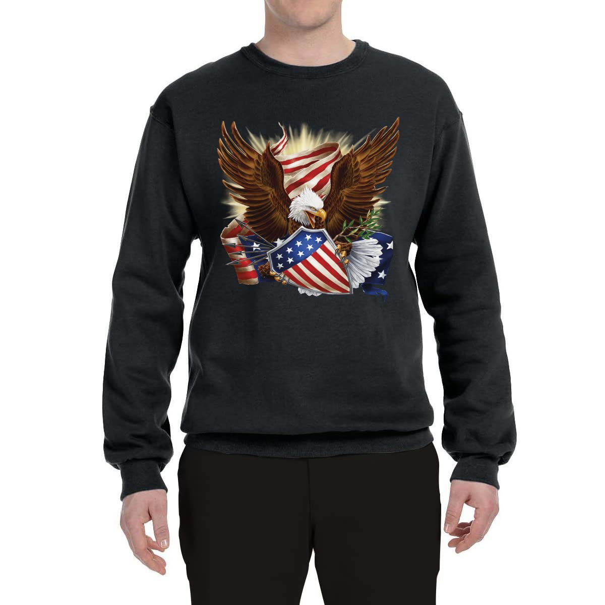 Wild Bobby Eagle American Flag Graphic Sweatshirt - USA Patriotic Unisex Crewneck Pullover | Perfect for 4th of July, Veterans Day & Patriotic Events