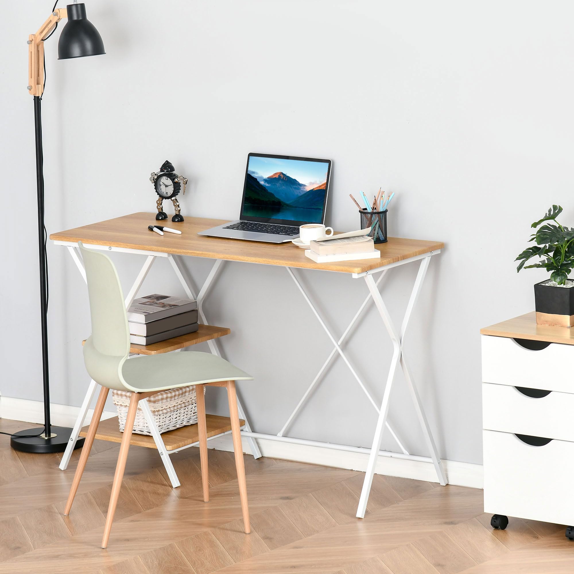 HOMCOM Computer Desk with Storage Shelves - Home Office Writing Desk, Study Workstation in Natural Wood Finish | Perfect for Small Spaces, Remote Work & Online Learning