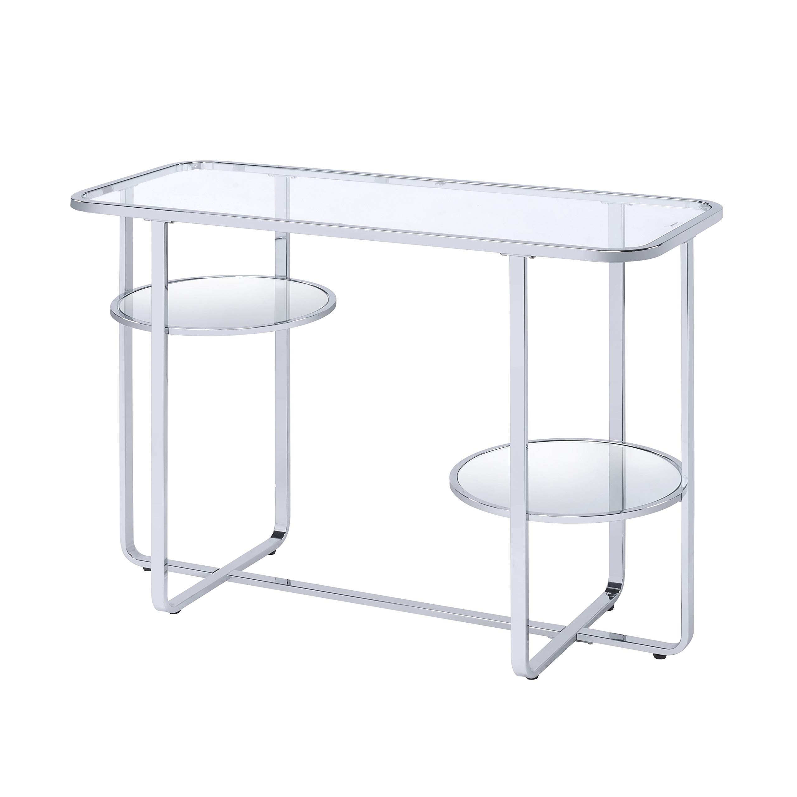 Modern Silver Metal Sofa Table with Clear Glass Top - Contemporary Rectangle Design for Living Room, Entryway, or Office Storage and Decor