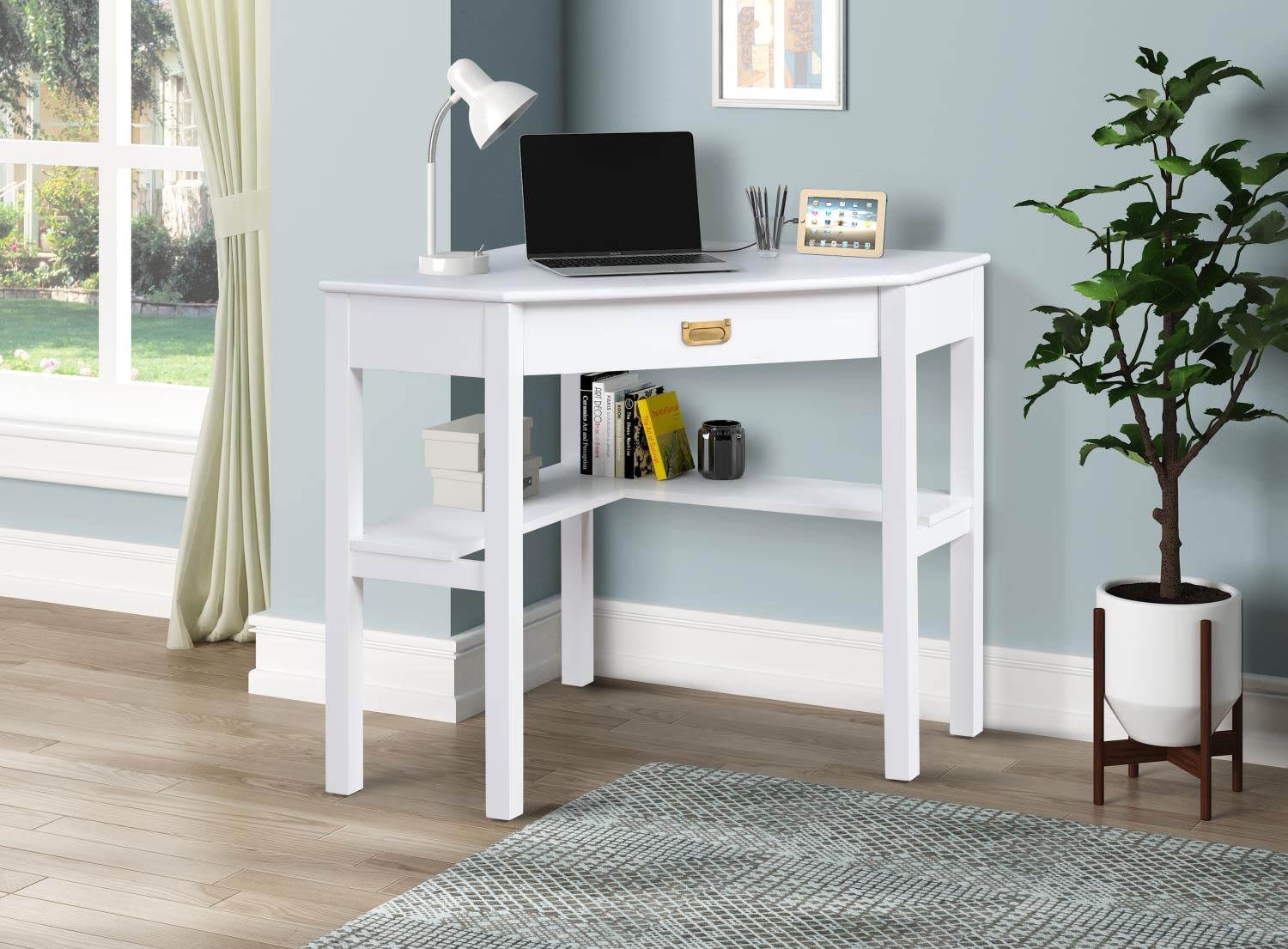 Linon White Corner Desk - Compact Home Office & Study Space