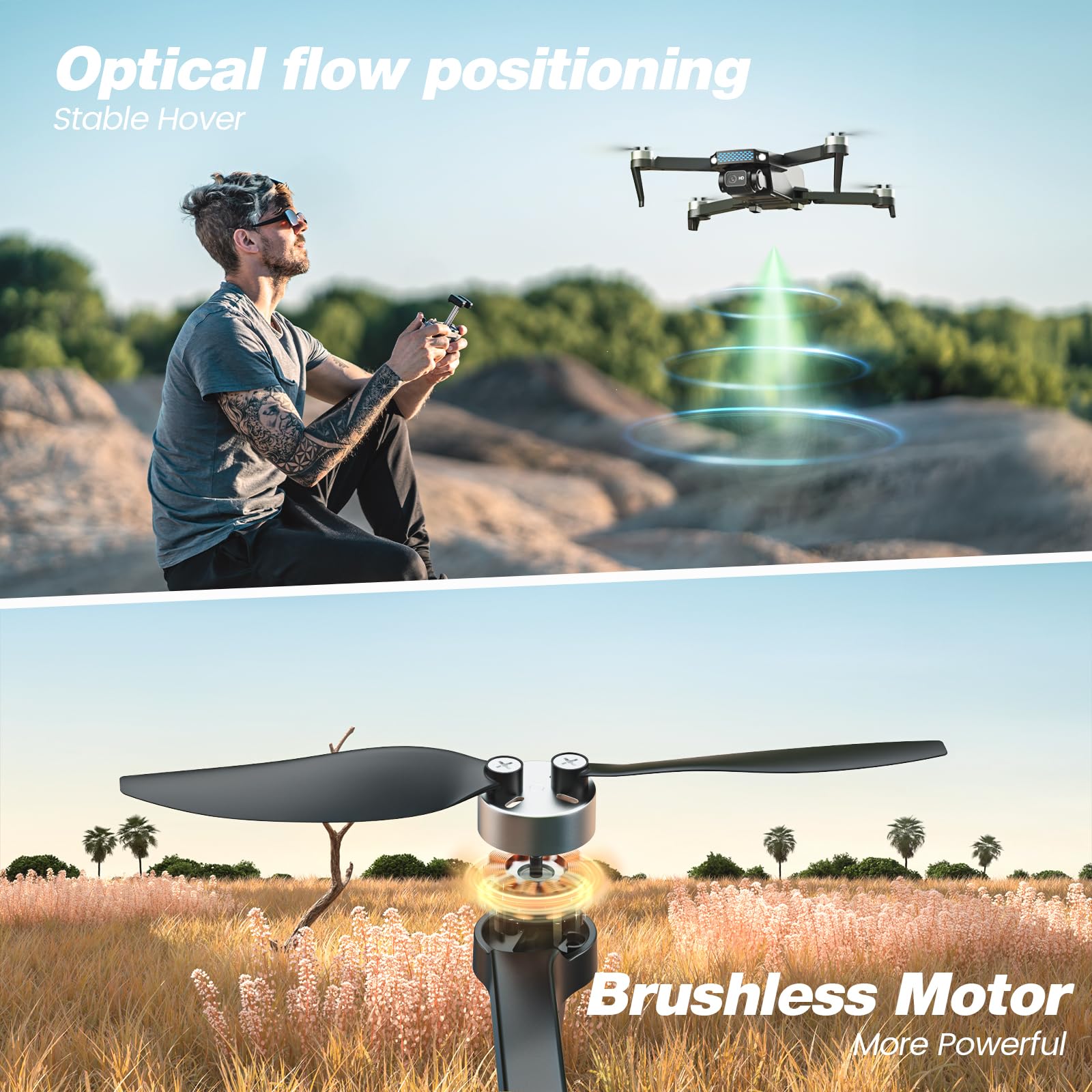 DEERC D20S Foldable Drone with 1080P HD Camera - Brushless Motor, 2 Batteries, Altitude Hold & Optical Flow - Best RC Quadcopter for Kids & Beginners | Perfect for Outdoor Adventures, Aerial Photography & STEM Learning Toys Gifts