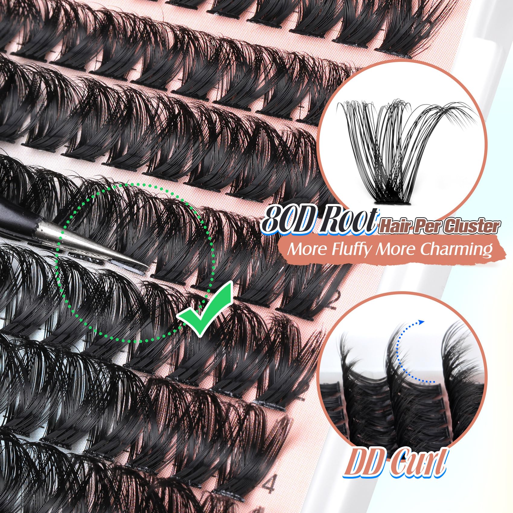 360Pcs Individual Lash Clusters - 80D Thick Fluffy Eyelash Extensions (8-18MM) | D Curl Wispy Fake Mink Lashes for Natural Volume | Perfect for Bridal, Party & Daily Makeup Looks