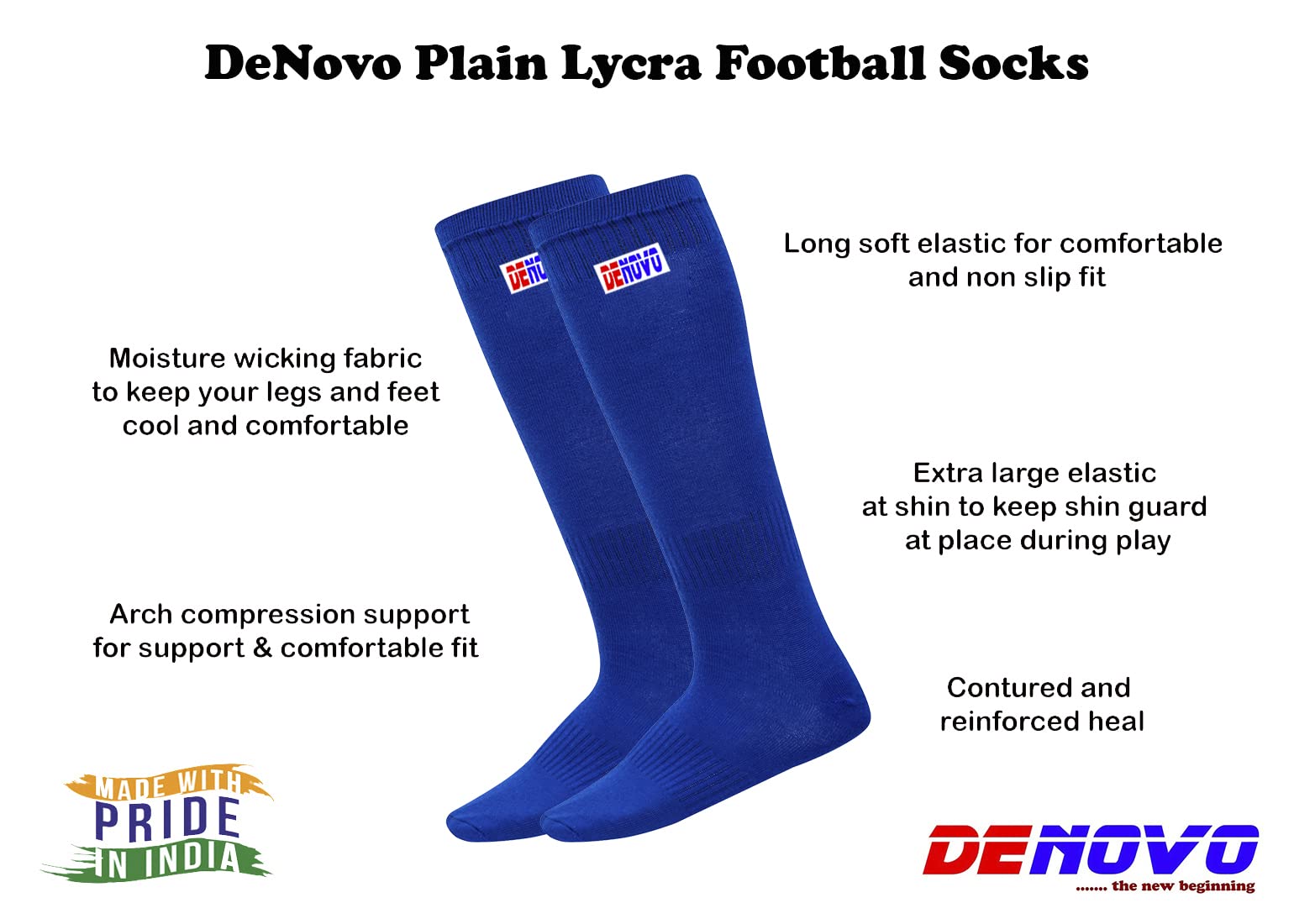 DeNovo New Shin Guard and Lycra Socks Football Kit - Soccer Protective Gear for Men & Women - Perfect for Training, Matches, and Outdoor Sports