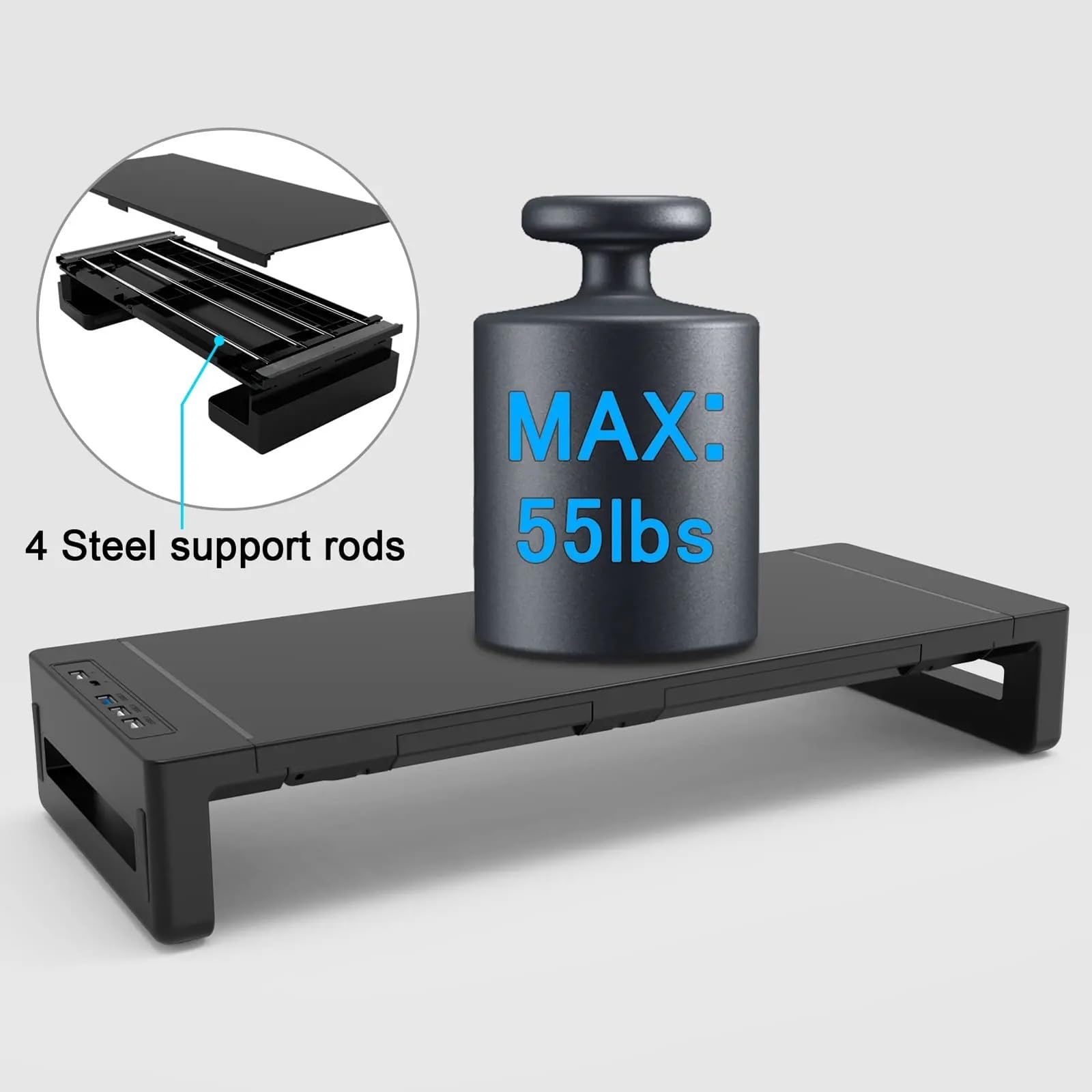IGERCN Black Laptop Monitor Stand with USB 3.0 Port & Storage Drawer - Ergonomic Computer Screen Riser for Desk Organization, Perfect for Home Office & Gaming Setup