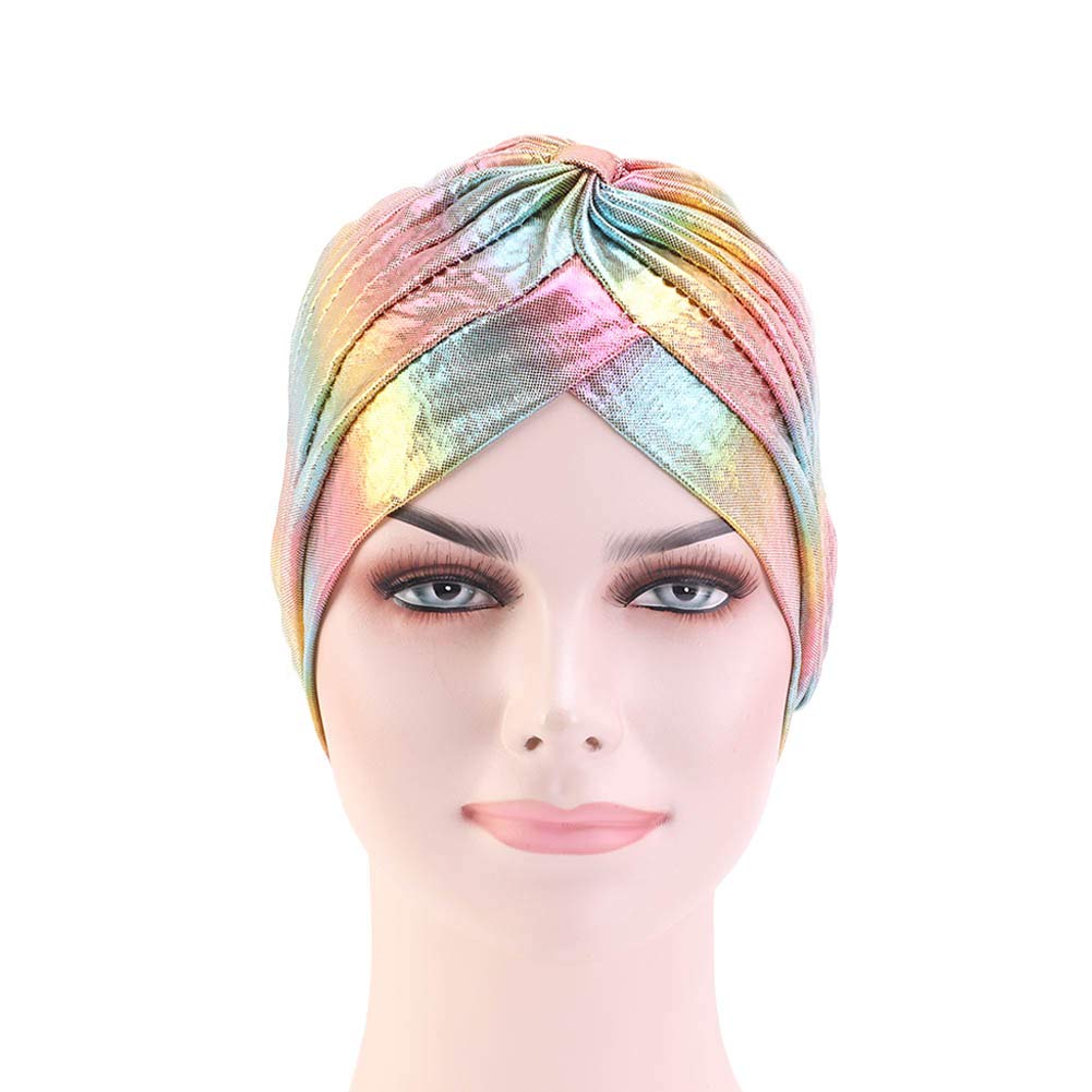 Glitter Laser Flower Turban - Colorful Stretchy Beanie Cap & Hair Wrap for Women | Perfect for Yoga, Beach, and Casual Wear