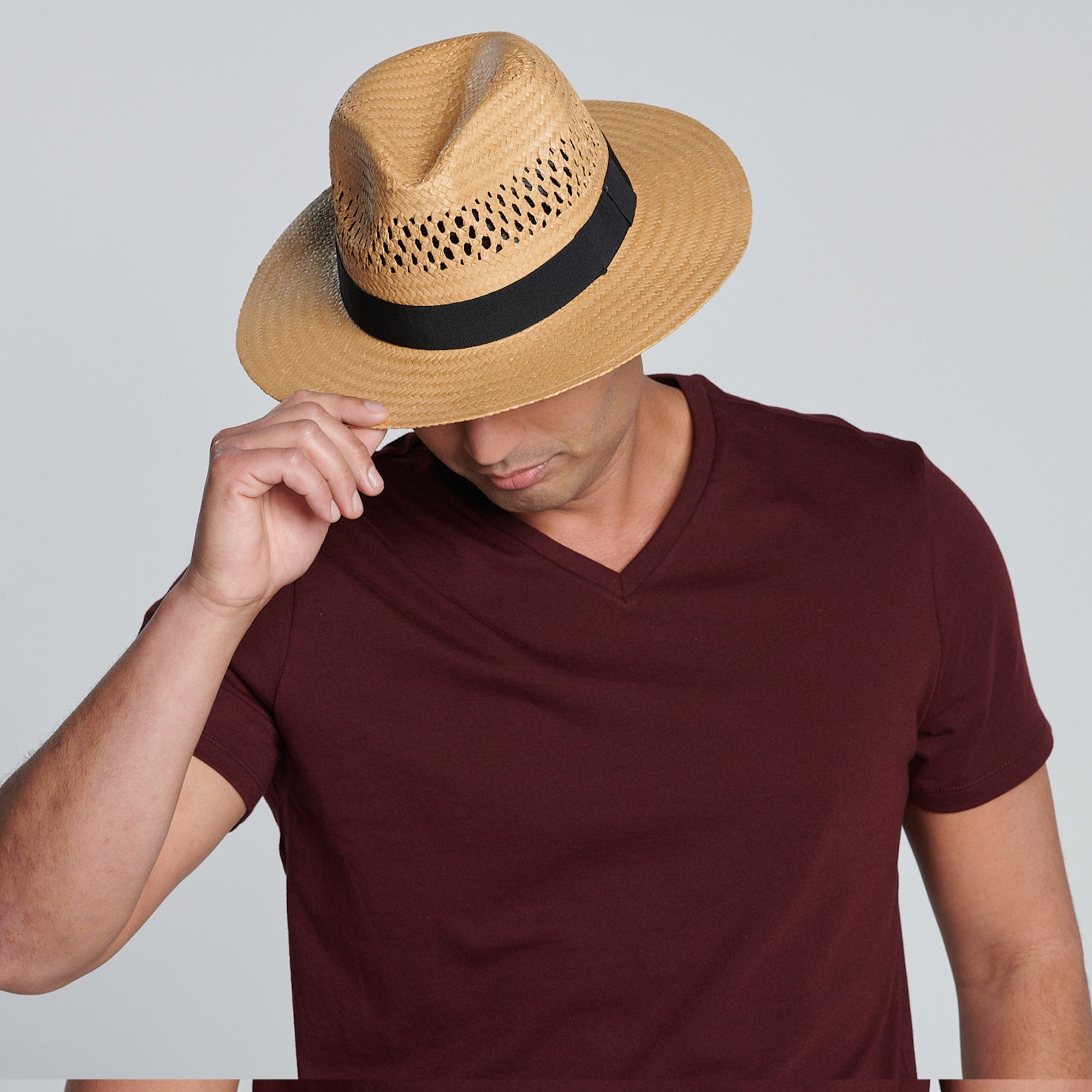 Stylish Men's Woven Paper Fedora Hat with Vented Crown & Stretch Band - Perfect for Summer Outdoor Events, Beach Vacations & Casual Fashion