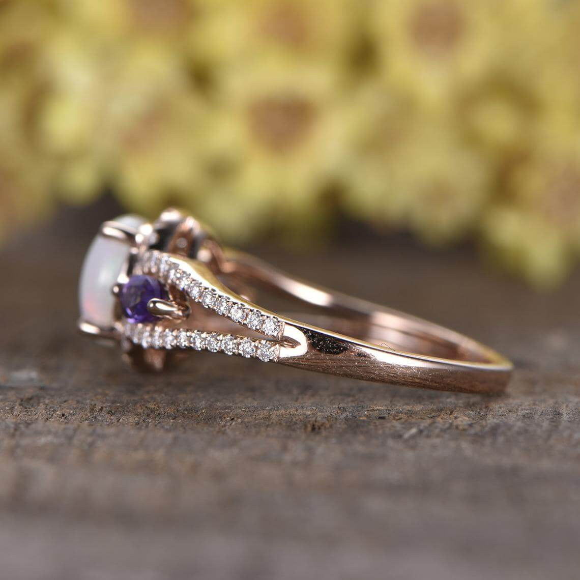 Natural Opal Marquise Amethyst Diamond Engagement Ring for Women - Elegant Wedding Band, Promise Ring & Anniversary Jewelry Gift