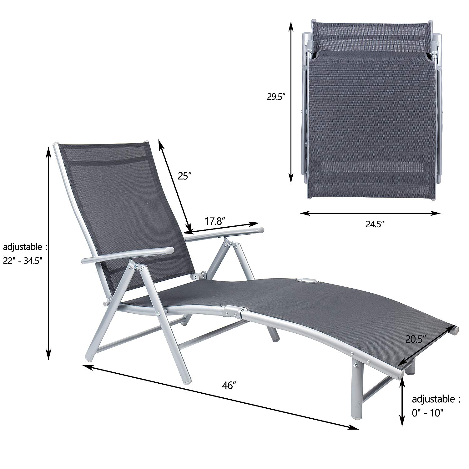 **Tuoze 2-Pack Adjustable Folding Recliner Chairs – Outdoor Chaise Lounge for Patio, Pool, Beach, Yard & Balcony – Foldable Tanning Sunbathing Chair (Grey) – Perfect for Relaxing, Lounging & Sunbathing**