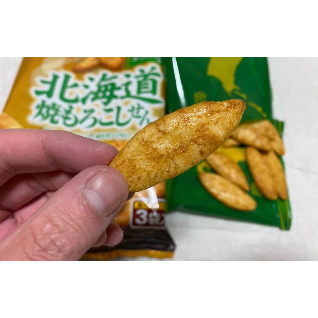 Befco Roasted Hokkaido Corn Flavor Senbei Oval Rice Crackers 51g (Pack of 6) - Japanese Snacks for Party, Office & Travel - Crunchy Gluten-Free Rice Cracker Treats