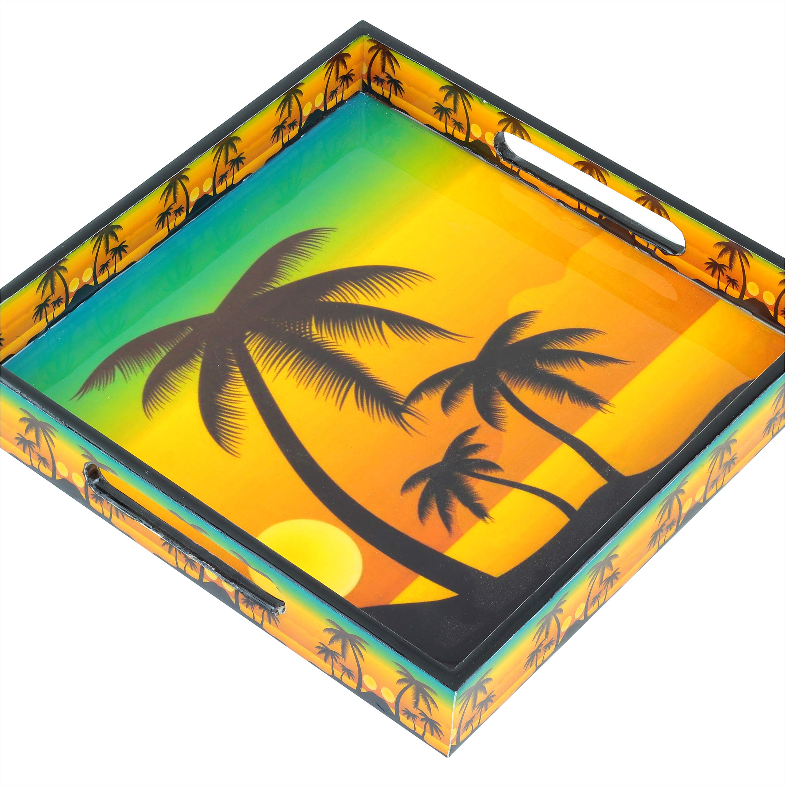 Stylish Yellow Sunset Palm Tree Printed Kitchen Serving Trays - Durable Snack & Breakfast Platters for Dining, Entertaining & Outdoor Picnics | Minimalist Design