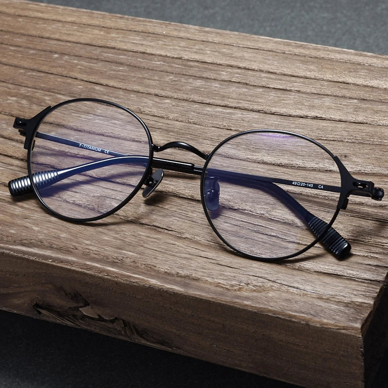 Black Unisex Full Rim Round Titanium Eyeglasses 81001 - Lightweight Durable Frame for Work, Reading & Fashion | Trendy Round Glasses for Men & Women