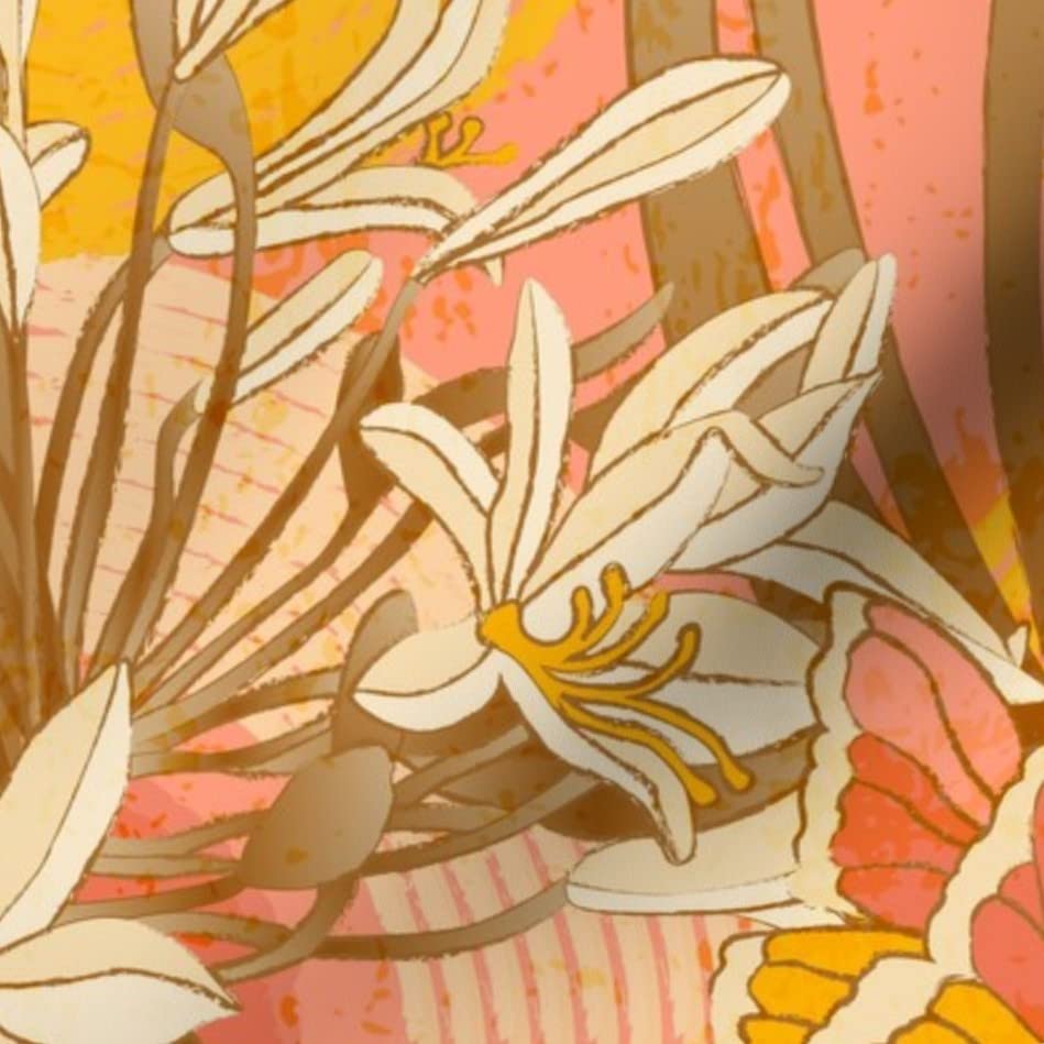 Morning Pink Flower Yellow Sunset Butterfly Printed Minky Fabric Fat Quarter - Soft Plush for Sewing Baby Blankets, Quilt Backing & Home Decor | DIY Nursery Projects & Cozy Throw Blankets