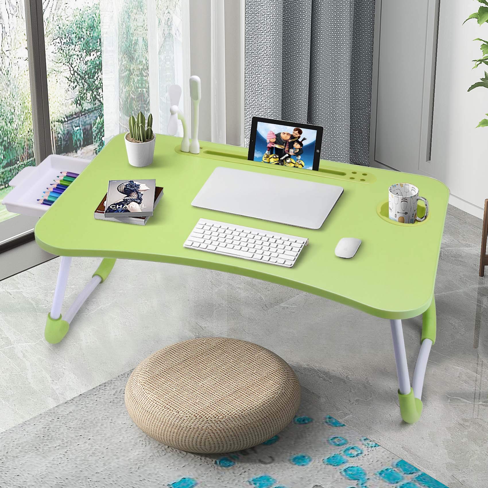 Foldable Laptop Desk with Drawer - Portable Standing Desk for Bed, Couch & Floor - Adjustable Breakfast Tray for Reading, Writing & Working - Perfect for Home Office, Dorm & Travel Use