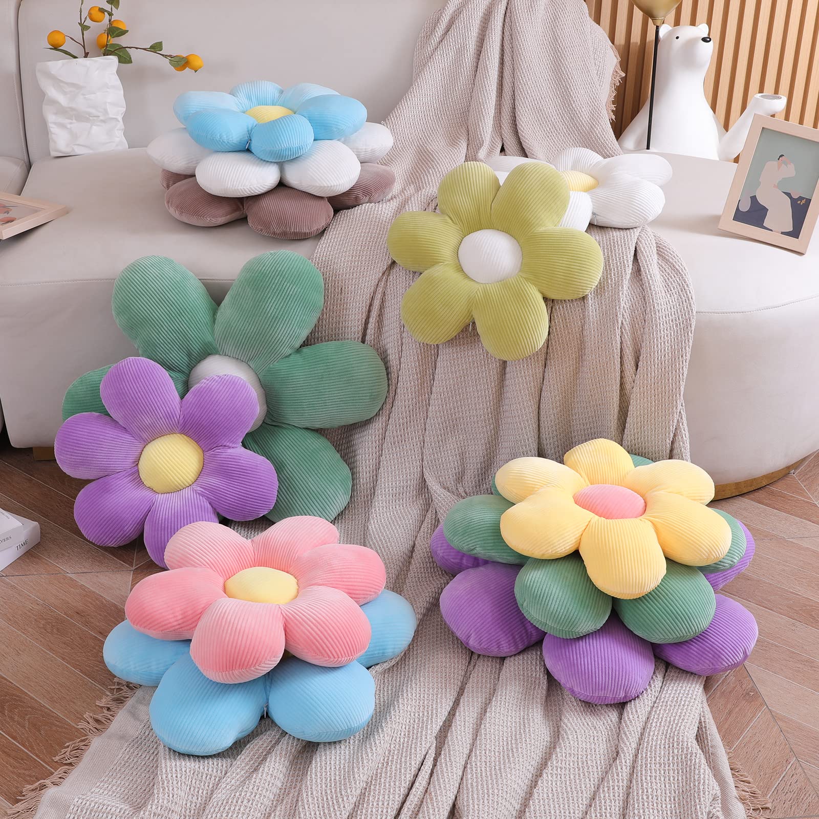 Baiyuruodie Floral Round Decorative Pillow - 15.7 Inch Soft Bed Pillow, Car Seat Cushion & Home Decor Throw Pillow (Creamy White) - Perfect for Sofa, Bedroom, Nursery and Car Interior Accessories