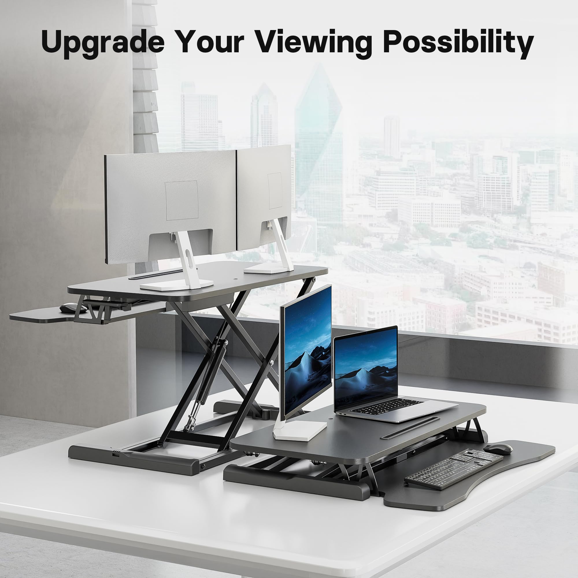 BONTEC Height Adjustable Standing Desk Converter with Keyboard Tray - 800mm Ergonomic Riser for Computer & Laptop Screens (Supports up to 15kg, Black) - Perfect for Home Office, Gaming & Workstations
