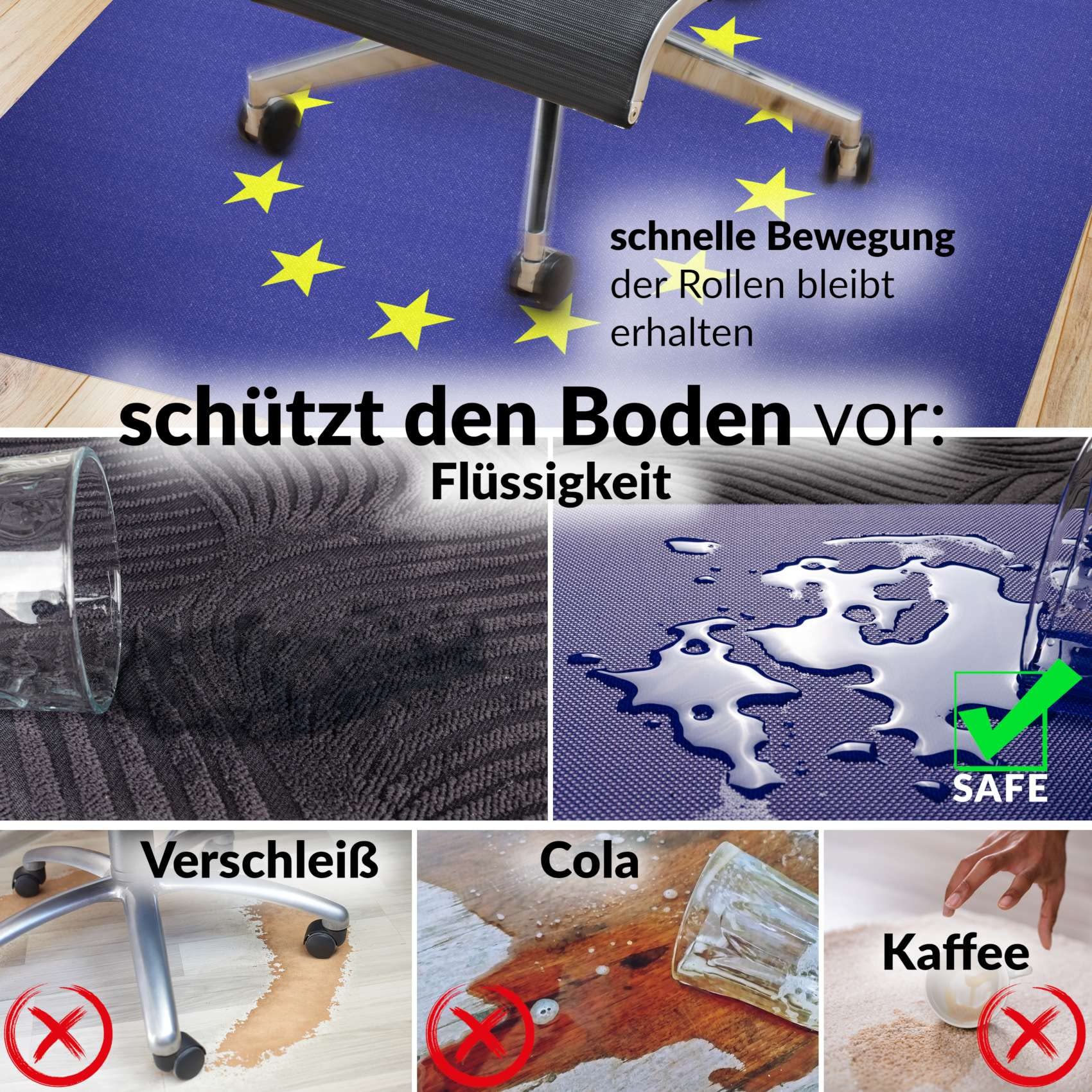 Premium Office Chair Mat - Large Non-Slip Desk Mat Protects Hardwood Floors from Scratches & Damage - Ideal for Home Office, Workspace & Rolling Chairs