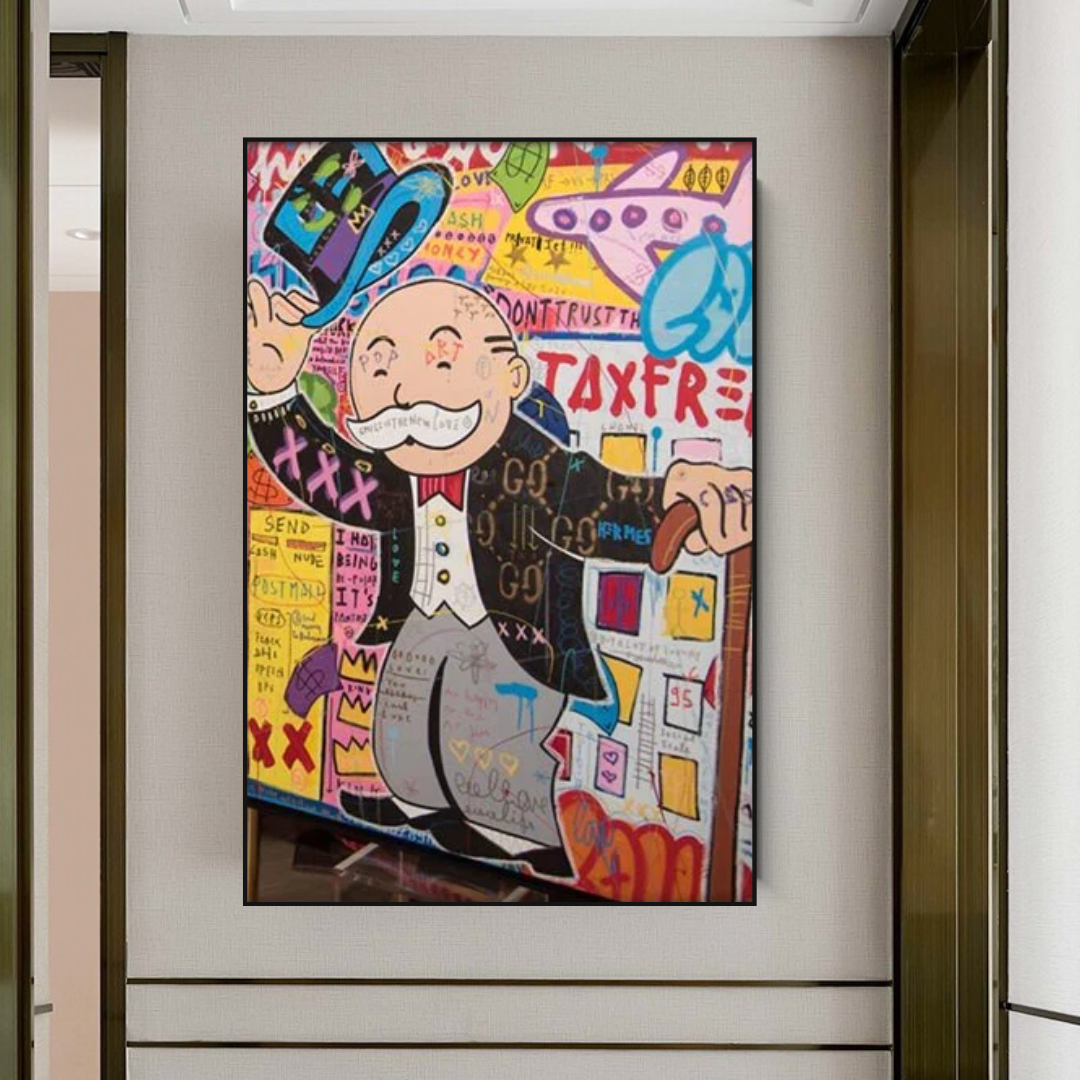 Alec Monopoly Canvas Wall Art Decor - Modern Pop Art Painting for Home & Office - Perfect for Living Room, Bedroom, and Office Wall Decor
