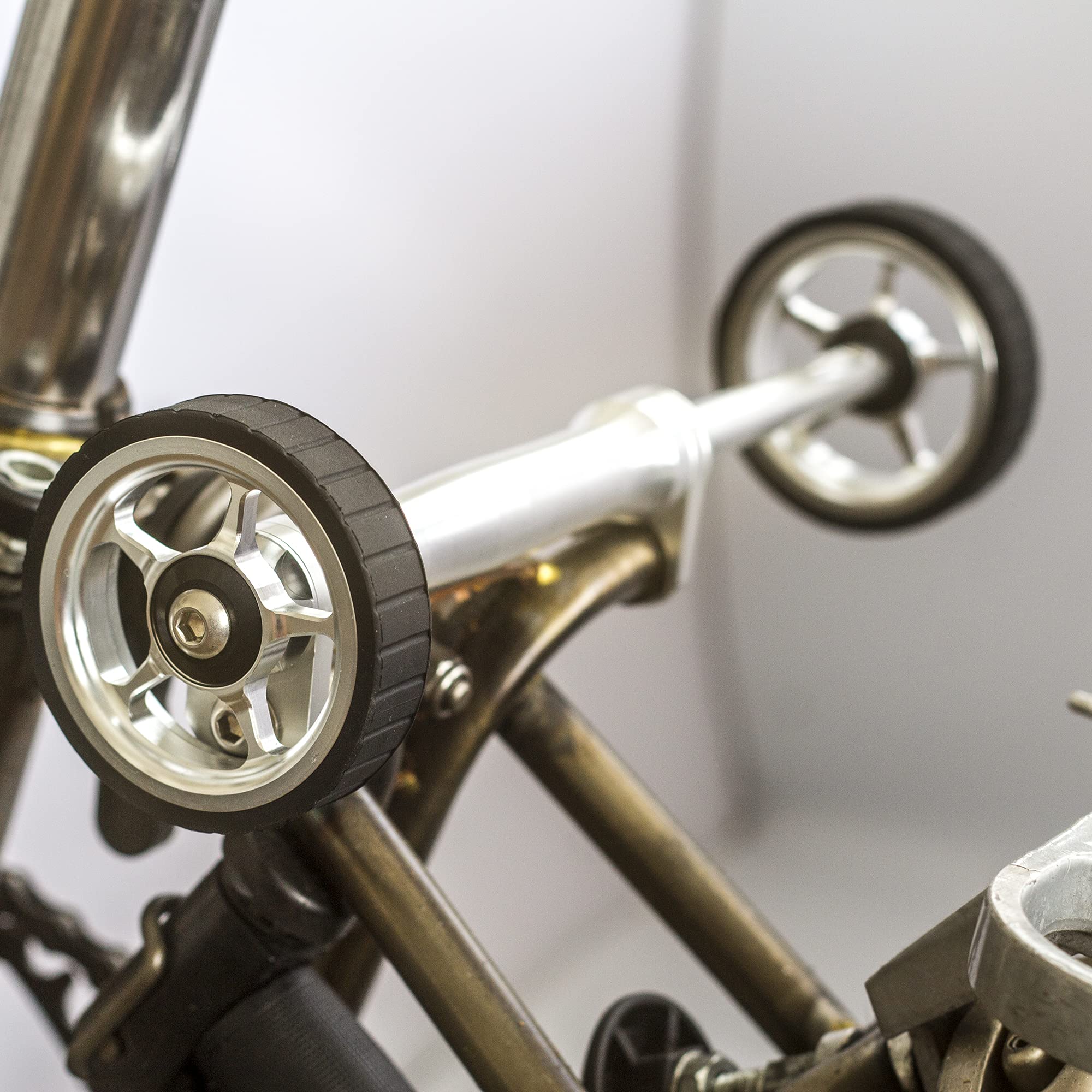 Easy Wheels Extender 2.0 for Brompton Folding Bikes - 2 Wheel Upgrade Kit in Silver | Enhanced Stability & Maneuverability for Urban Commuting & Travel