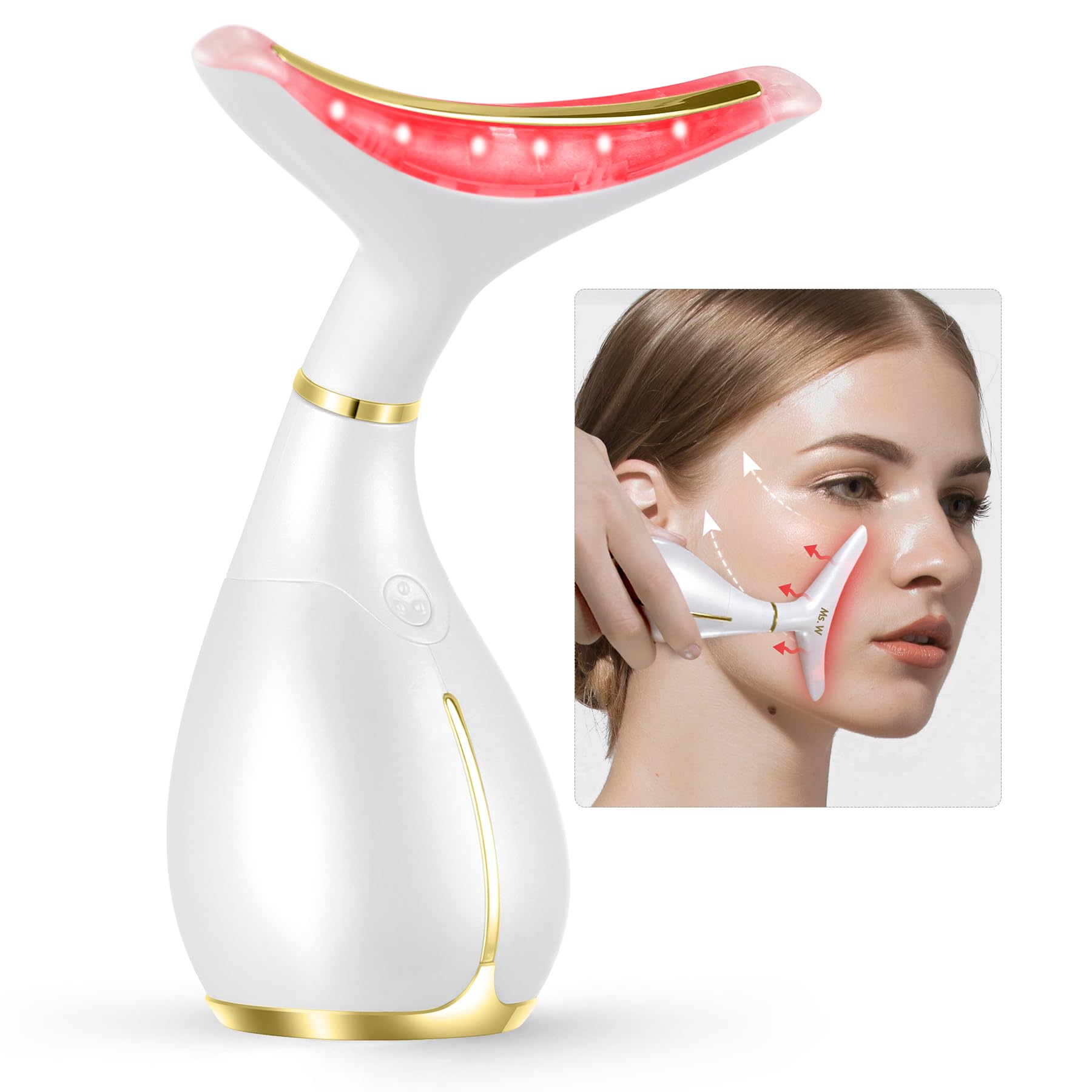 Ms.W Red Light Therapy Face Massager - LED, Heated & Vibrating Facial Massager for Skin Tightening, Rejuvenation - Anti-Aging Skin Care Device for Face & Neck - Perfect for Home Spa & Beauty Routine