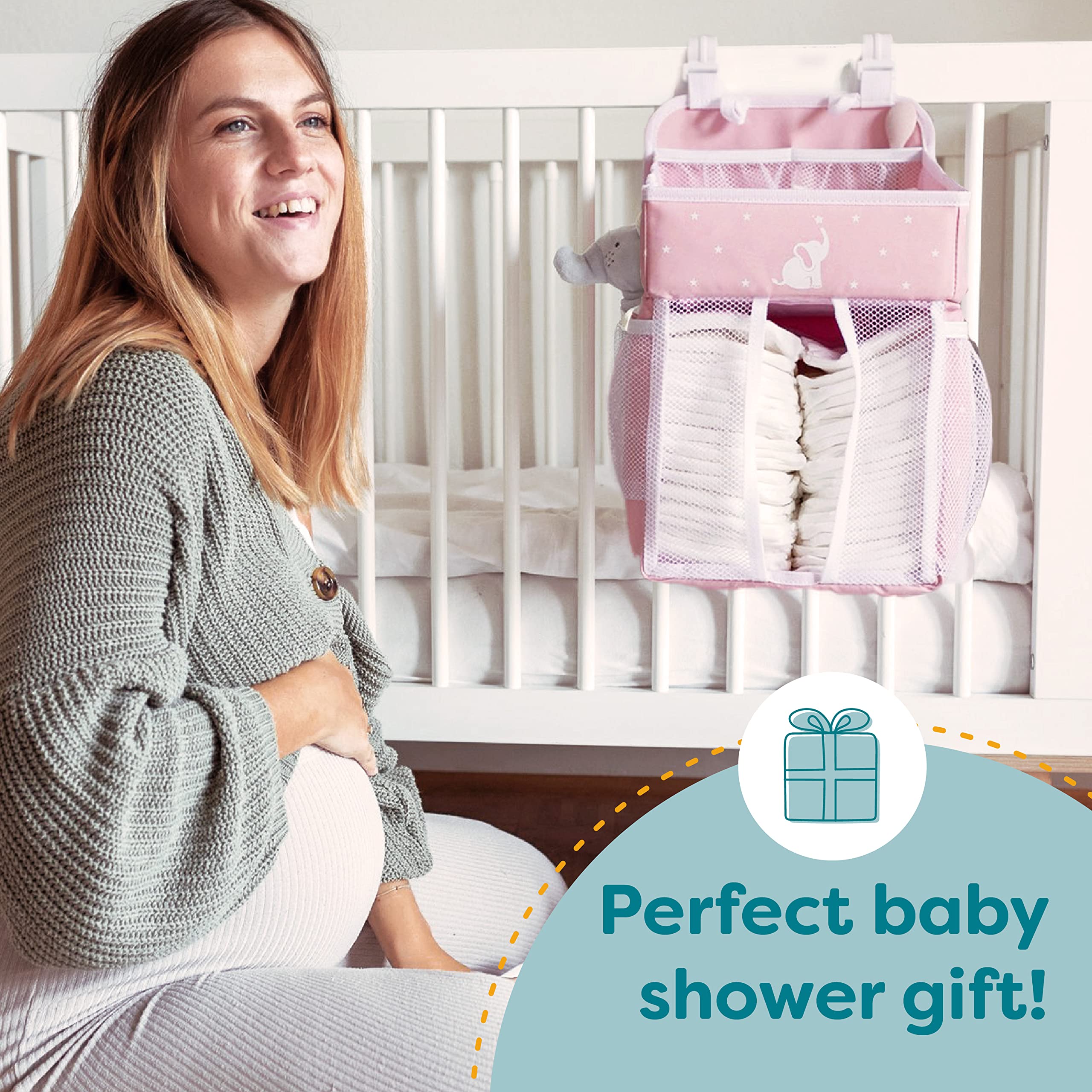 Hanging Diaper Caddy Organizer - Baby Shower Gift for Changing Table - Holds 50+ Diapers & Baby Essentials - Nursery Storage for Newborns - Pink (17x9x9 Inches) - Perfect for Diaper Changing Station & Nursery Organization