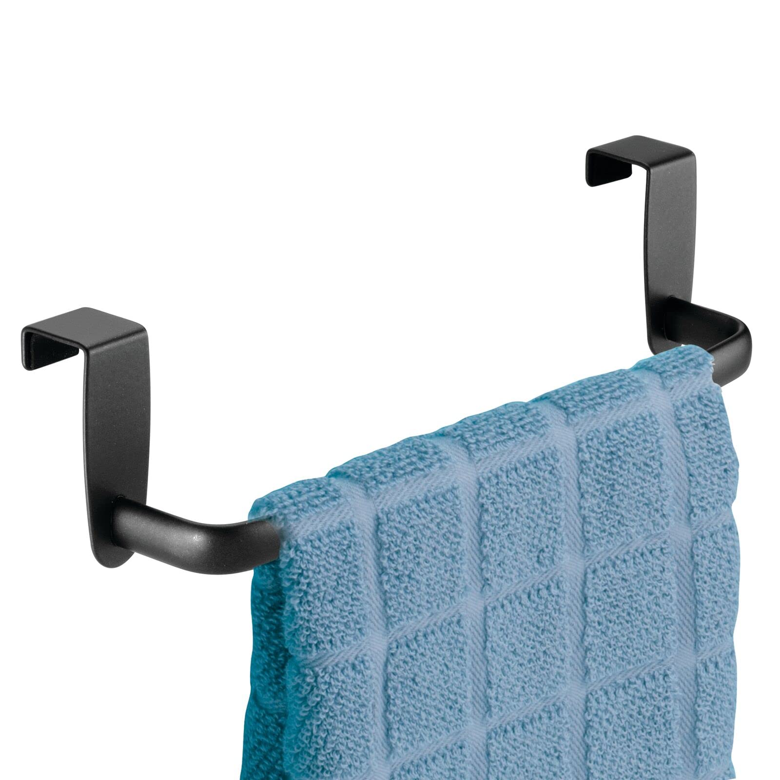 mDesign Steel Metal Wire Over Cabinet Towel Rack Organizer - 2 Pack Matte Black Spira Collection - Space-Saving Kitchen Storage for Hand Towels & Washcloths - Perfect for Small Kitchens, Bathrooms & RVs