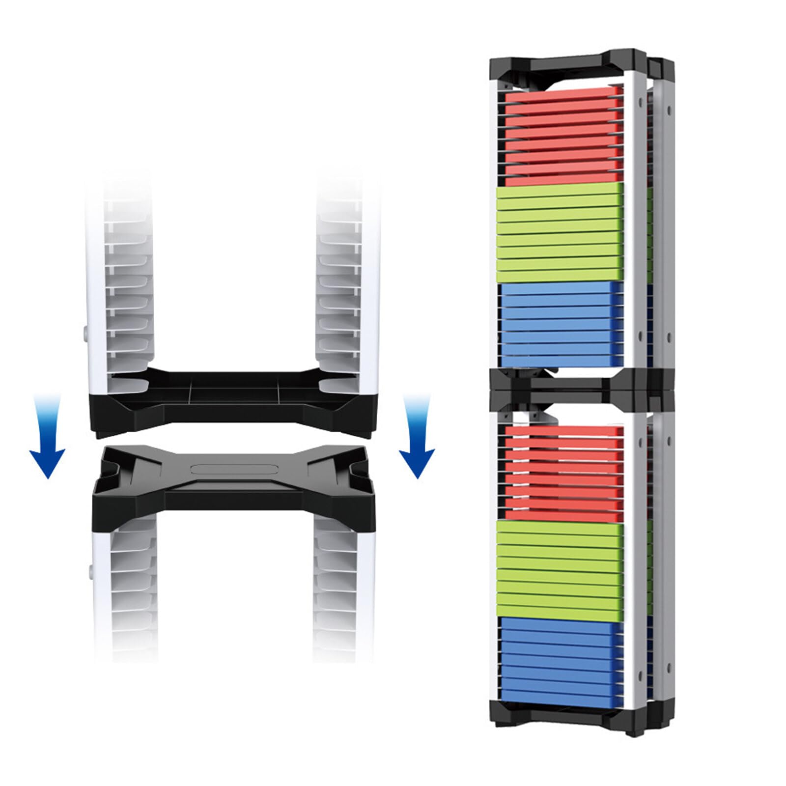 iFCOW PS5 Game Storage Tower - Organizer Stand with 2 Hooks Holds 23 Game Discs - Perfect for PS5 Console Accessories & Living Room Organization