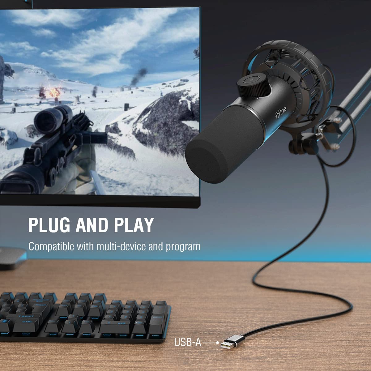 FIFINE K658 USB RGB Gaming Microphone with Cardioid Pickup, Live Monitoring & Mute Button - Perfect for Streaming, Podcasting, Gaming & Karaoke (PC/PS4/PS5/Mac)