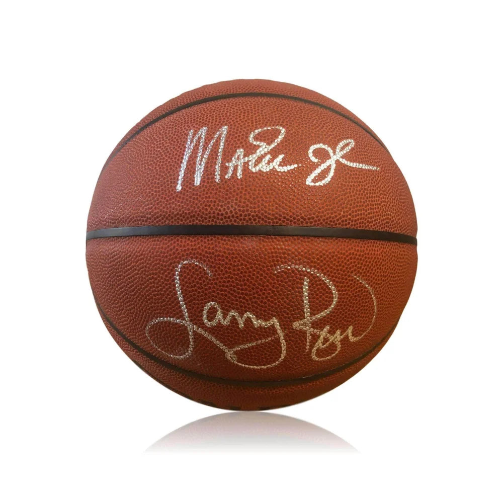 Larry Bird & Magic Johnson Autographed Basketball with JSA COA - Celtics vs Lakers Rivalry Collectible - Perfect for Sports Memorabilia Displays & Fan Gifts
