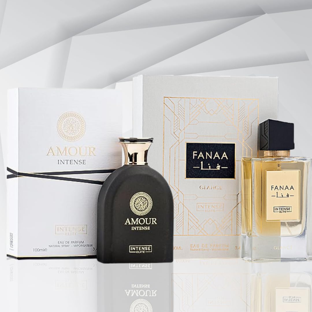 INTENSE ELITE Arabian Perfume for Women & Men - Fanaa Glance & Amour Eau de Parfum 3.4oz (100ml) - Long Lasting Fragrance with Magnetic Gift Box - Perfect for Valentine's Day, Date Nights & Special Occasions