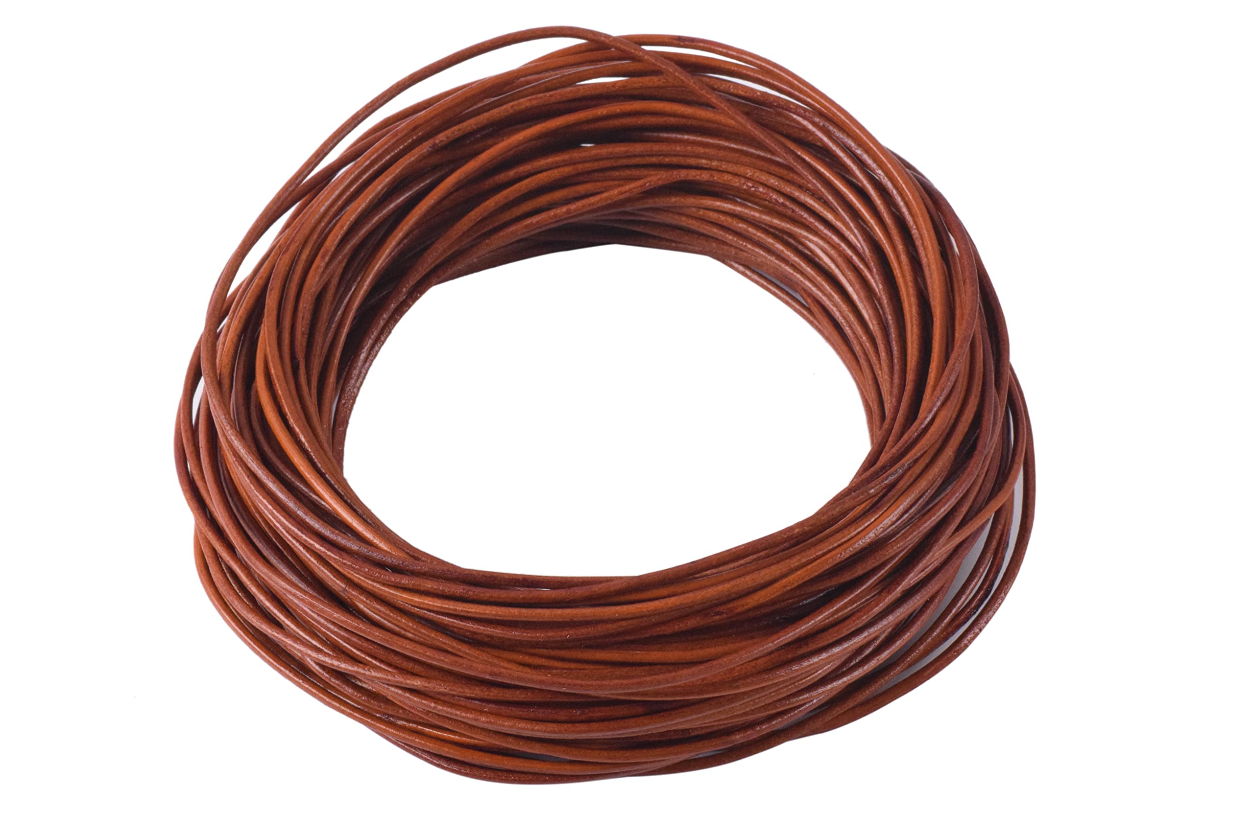 KONMAY 2.0mm Round Genuine Leather Cord - 25 Yards Distressed Brown Leather String for Jewelry Making, DIY Necklaces, Bracelets & Crafts - Perfect for Bohemian Style Accessories and Leather Craft Projects