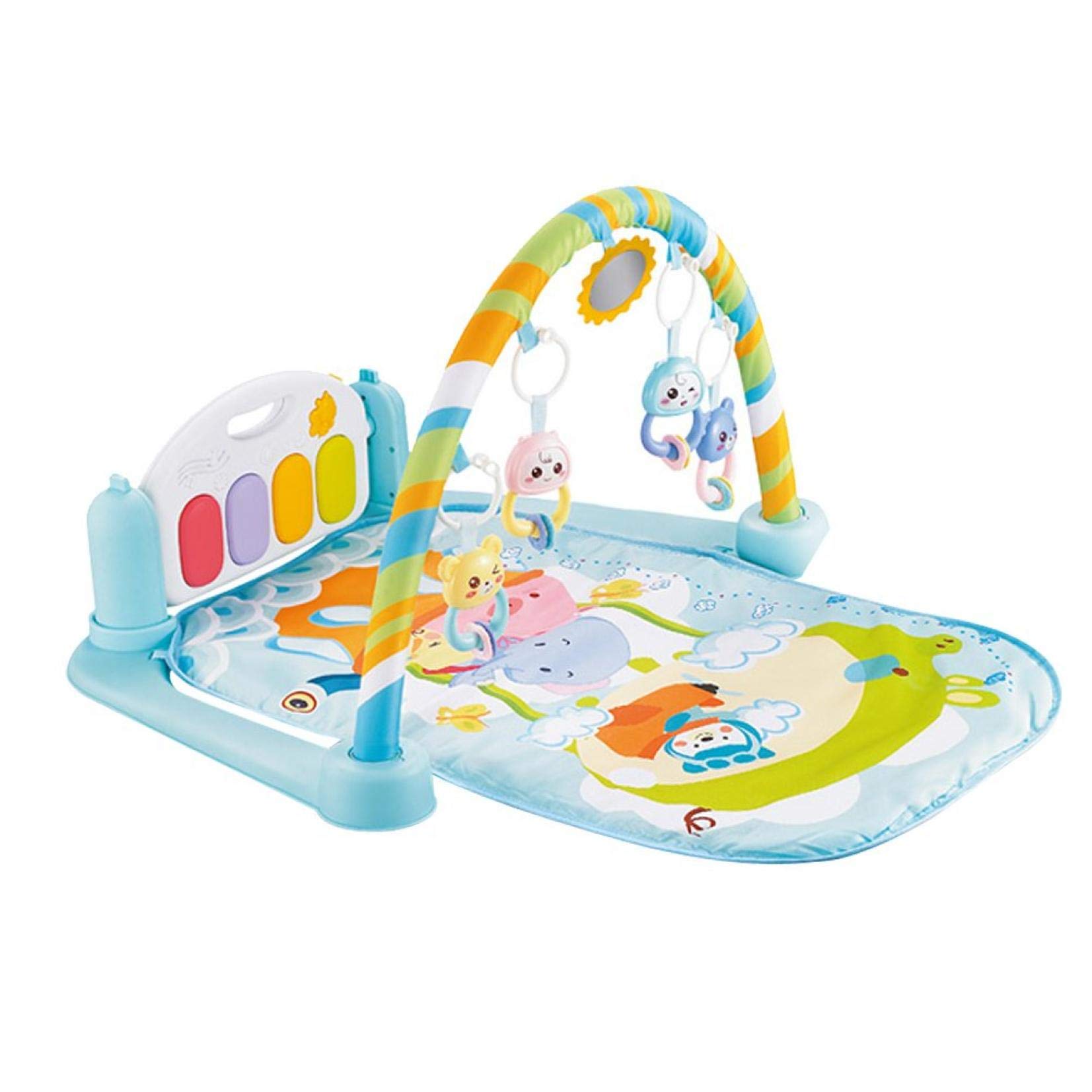KUANDARM 5-in-1 Baby Play Mat with Gym, Piano Toy & Crawling Mat - Animal Print Activity Center with Fitness Rack, Hanging Toys & Mirror - Perfect for Tummy Time, Sensory Play & Early Development