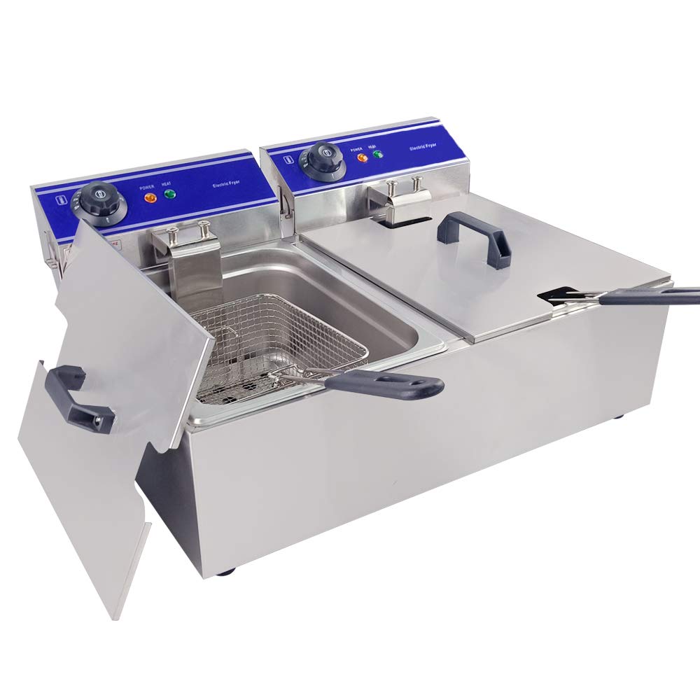 Commercial Electric Deep Fryer 2000Wx2 10Lx2 - Stainless Steel Countertop Deep Fryer with Temperature Control - Double Tank for French Fries, Chicken Wings - Perfect for Restaurant, Home Kitchen, Fast Food Business, Catering & Large Family Gatherings