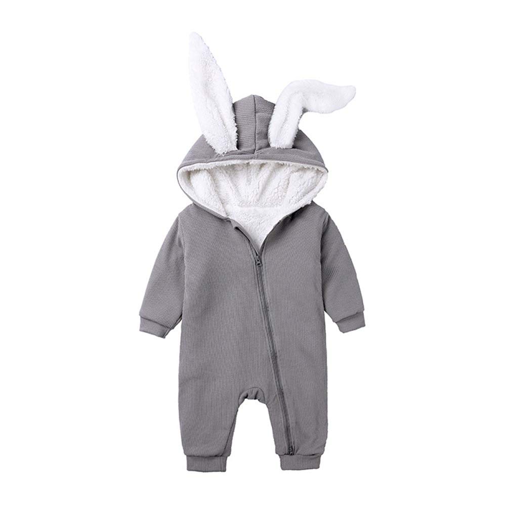 DCUTERQ Baby Boys & Girls Winter Warm Outfits - Cute Rabbit Ear Hooded Romper Jumpsuit with Long Sleeves & Zipper | Cozy Outerwear for Infants & Toddlers | Perfect for Snow Days, Holiday Photos & Winter Playdates