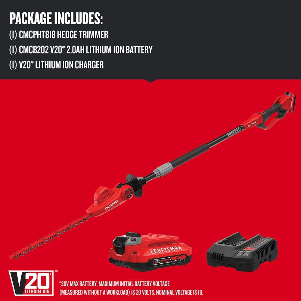 CRAFTSMAN CMCPHT818D1 20V MAX* Cordless Pole Hedge Trimmer, 18-Inch Blade - Refurbished with Full Warranty - Perfect for Landscaping, Tree Trimming & Garden Maintenance