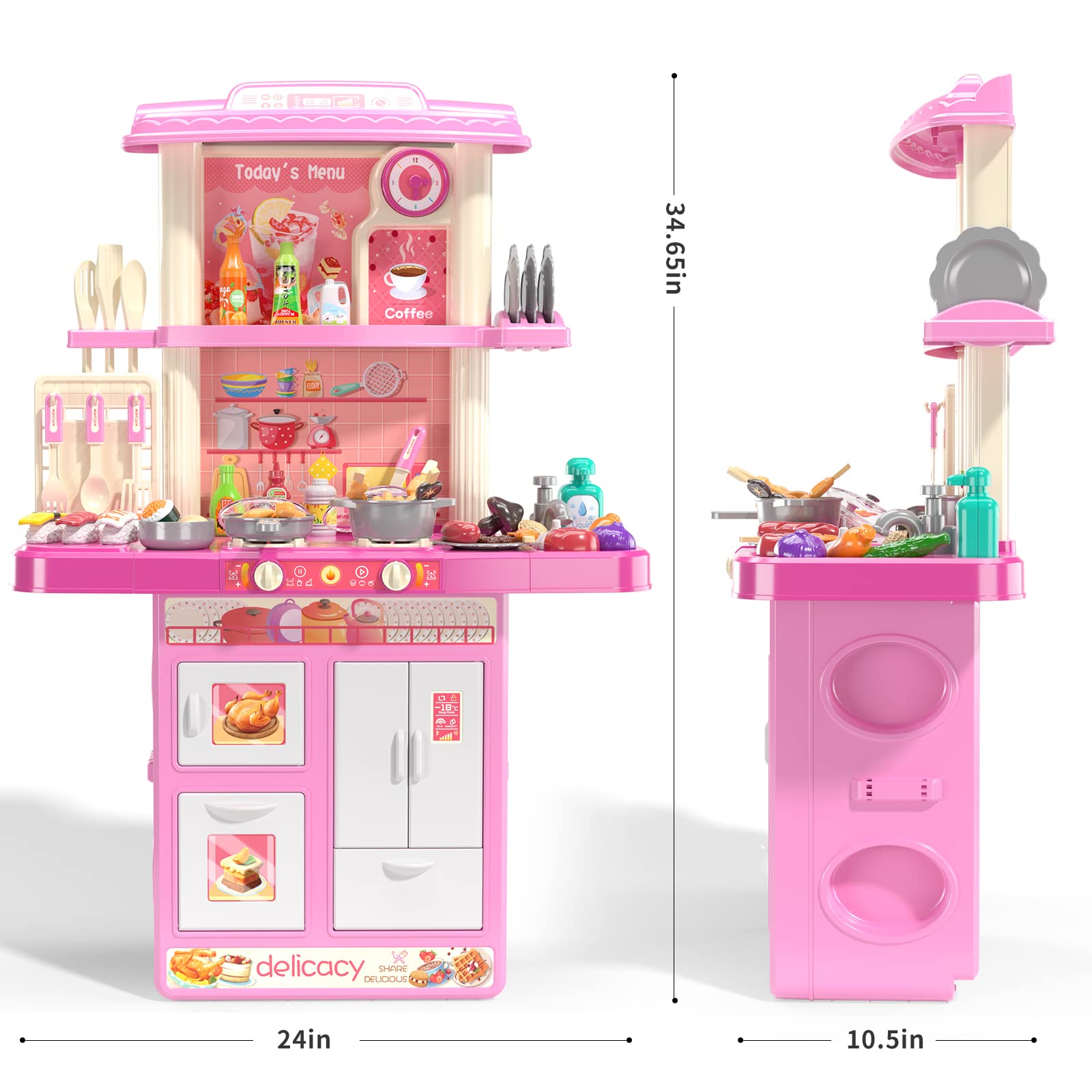 TEMI Kids Kitchen Playset with 46 PCS Accessories, Realistic Sounds & Lights, Indoor/Outdoor Toy Kitchen for Toddlers, Boys & Girls, Perfect for Pretend Play & Birthday Gifts