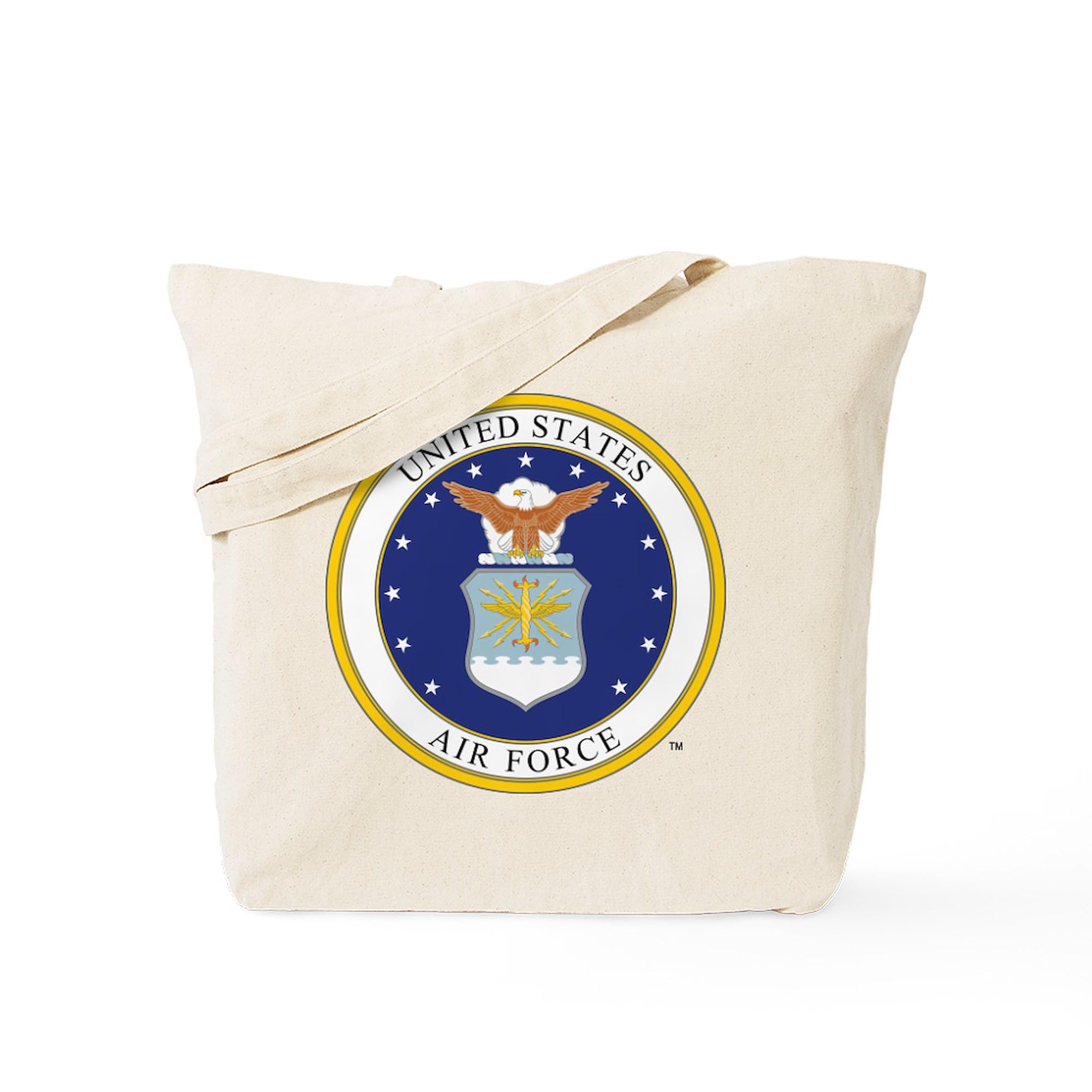 USAF Emblem Tote Bag - Natural Canvas Reusable Shopping Bag with Air Force Logo | Military Apparel, Grocery Shopping & Everyday Carry
