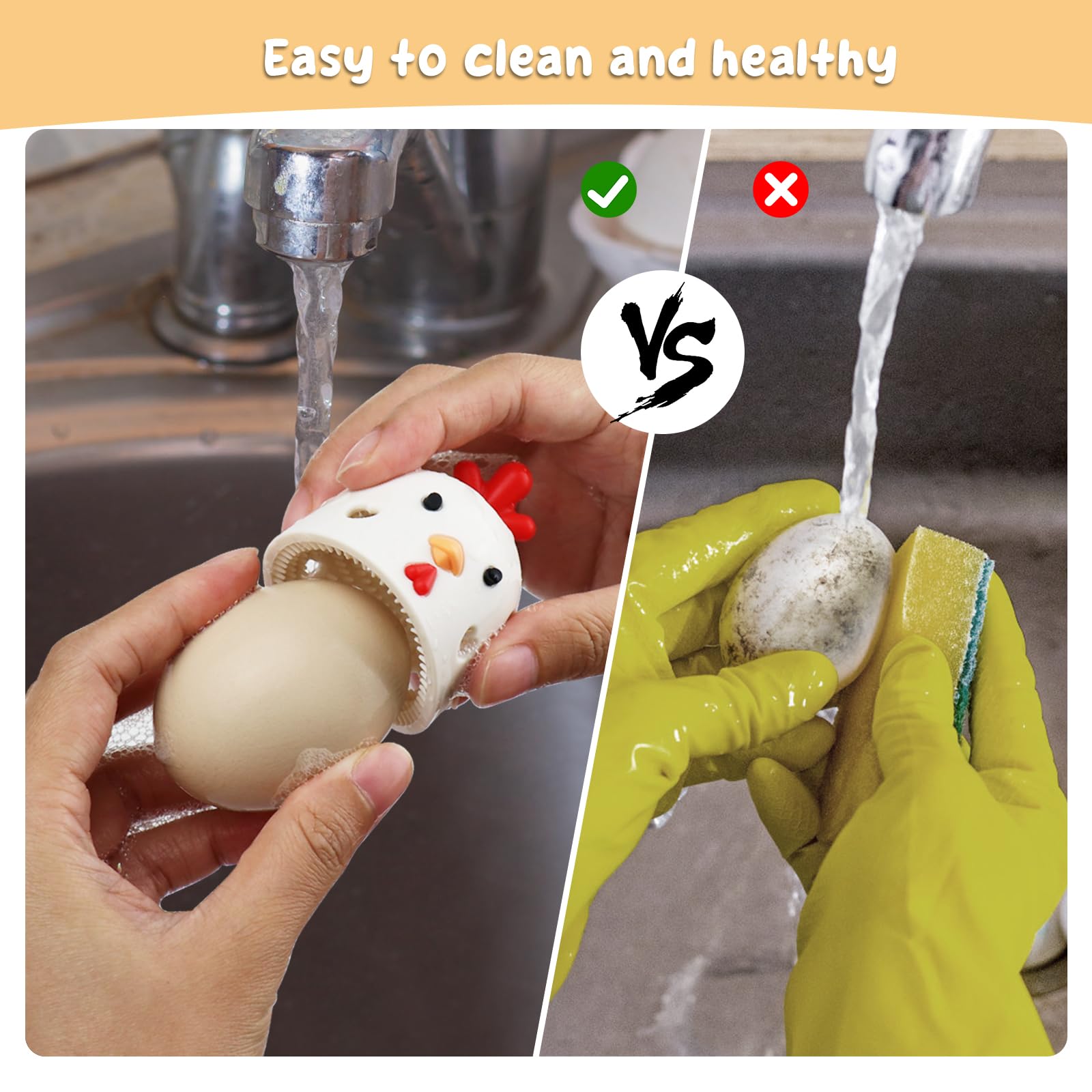 Soft Silicone Egg Cleaning Brush - Reusable Chicken-Shaped Egg Scrubber for Fresh Eggs, Fruits & Vegetables | Funny Kitchen Tool for Washing Eggs, Dishwasher Safe | Perfect for Farm Fresh Eggs, Organic Produce Cleaning & Baking Prep