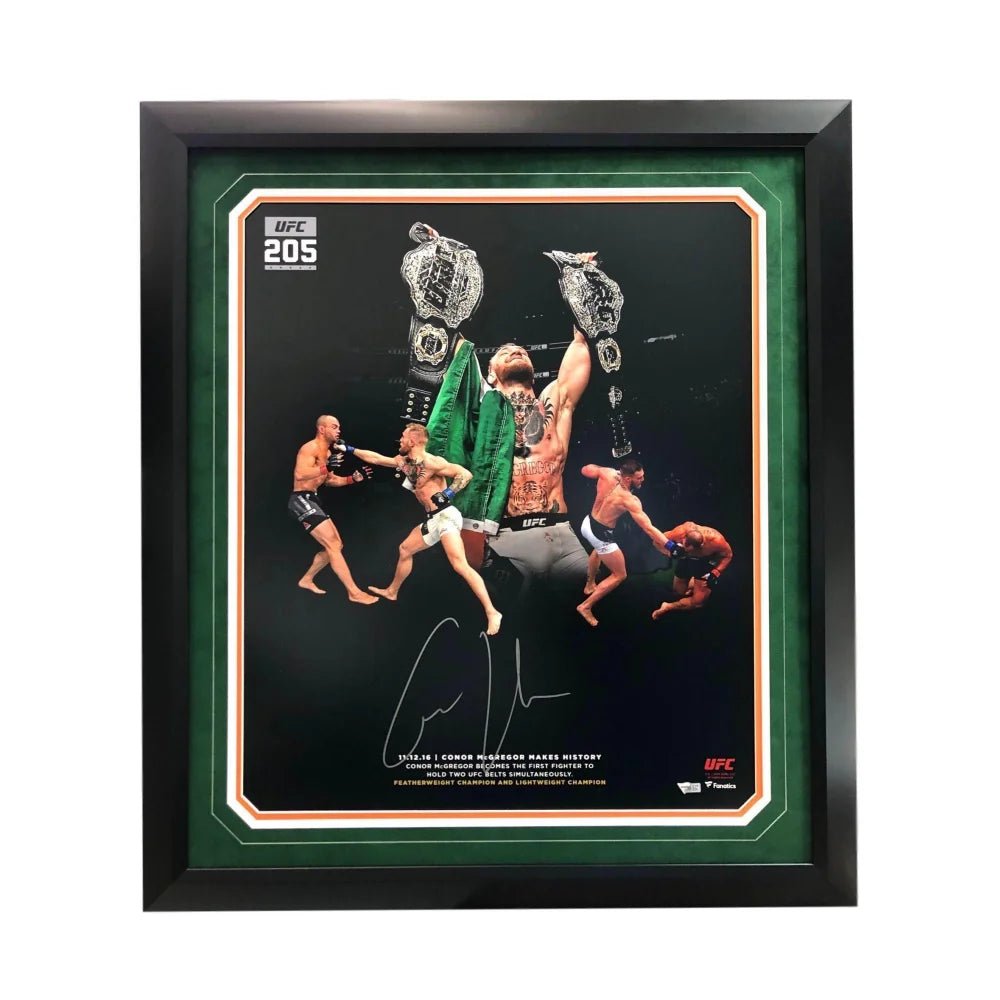 Authentic Conor McGregor Signed UFC 205 Championship Belt Framed Photo 20x24 with COA - vs Eddie Alvarez Autograph Memorabilia - Perfect for MMA Fans, Man Cave Decor & Sports Collectibles