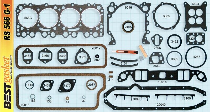 Oldsmobile Olds 324 Complete Engine Gasket Set - Head, Intake & Exhaust Gaskets for 1954-1956 Models | Perfect for Classic Car Restoration & Engine Rebuild Projects