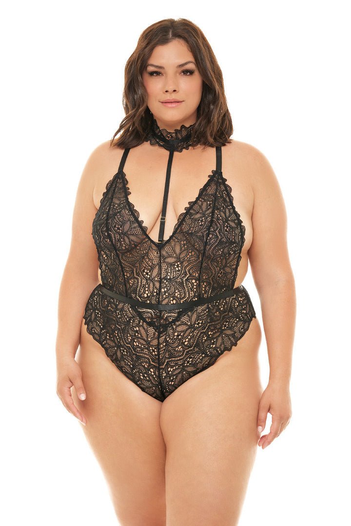 Curvy Dahlia Lace Teddy - Sexy Lingerie for Women, Plus Size Lace Bodysuit, Romantic Lace Teddy for Valentine's Day & Special Occasions