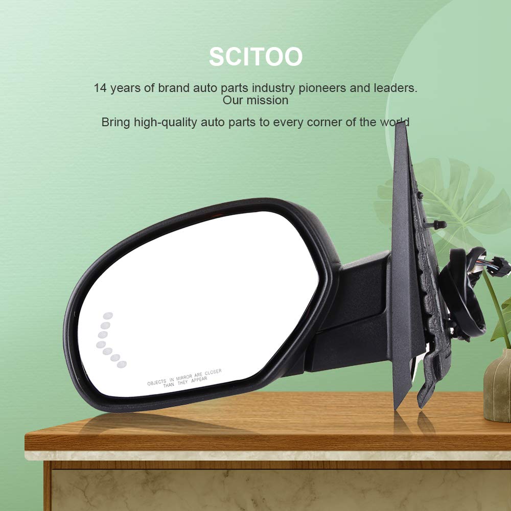 SCITOO Power Folding Heated Left Side Door Mirror with Turn Signal & Memory Function - Compatible with 2007-2013 Chevy Silverado & GMC Sierra 1500/2500/3500 HD - Perfect for Winter Driving & Enhanced Safety