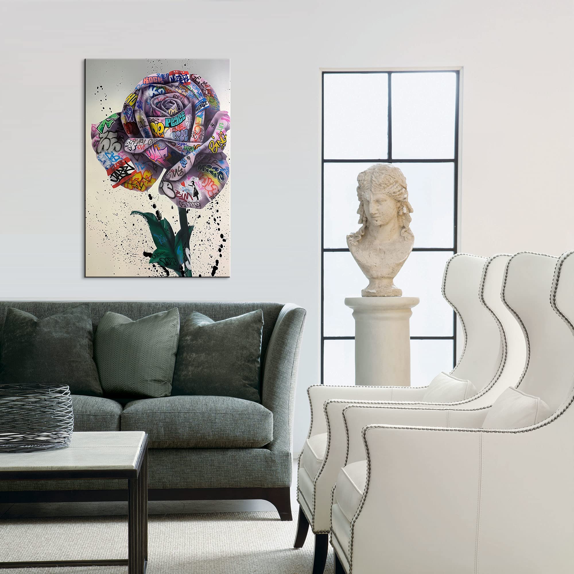 Victory Sign Graffiti Wall Art - Framed Canvas Painting for Office & Bedroom Decor - Inspirational Ready-to-Hang Wall Decor (24x36 Inches) - Perfect for Modern Home, Urban Loft & Creative Workspace