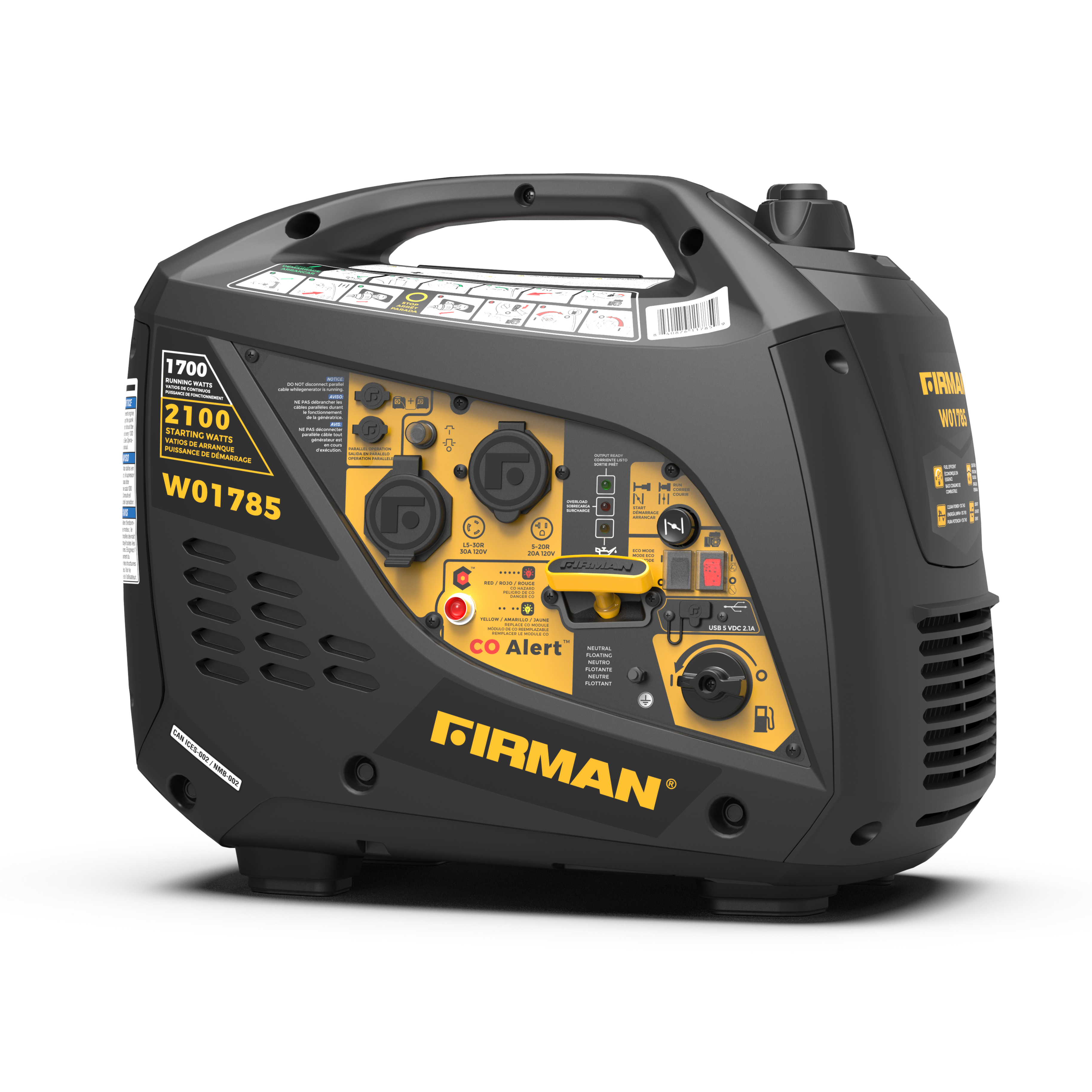 2100W Portable Inverter Generator with Recoil Start & CO Alert - Quiet, Lightweight Power for Camping, RV Trips & Emergency Backup